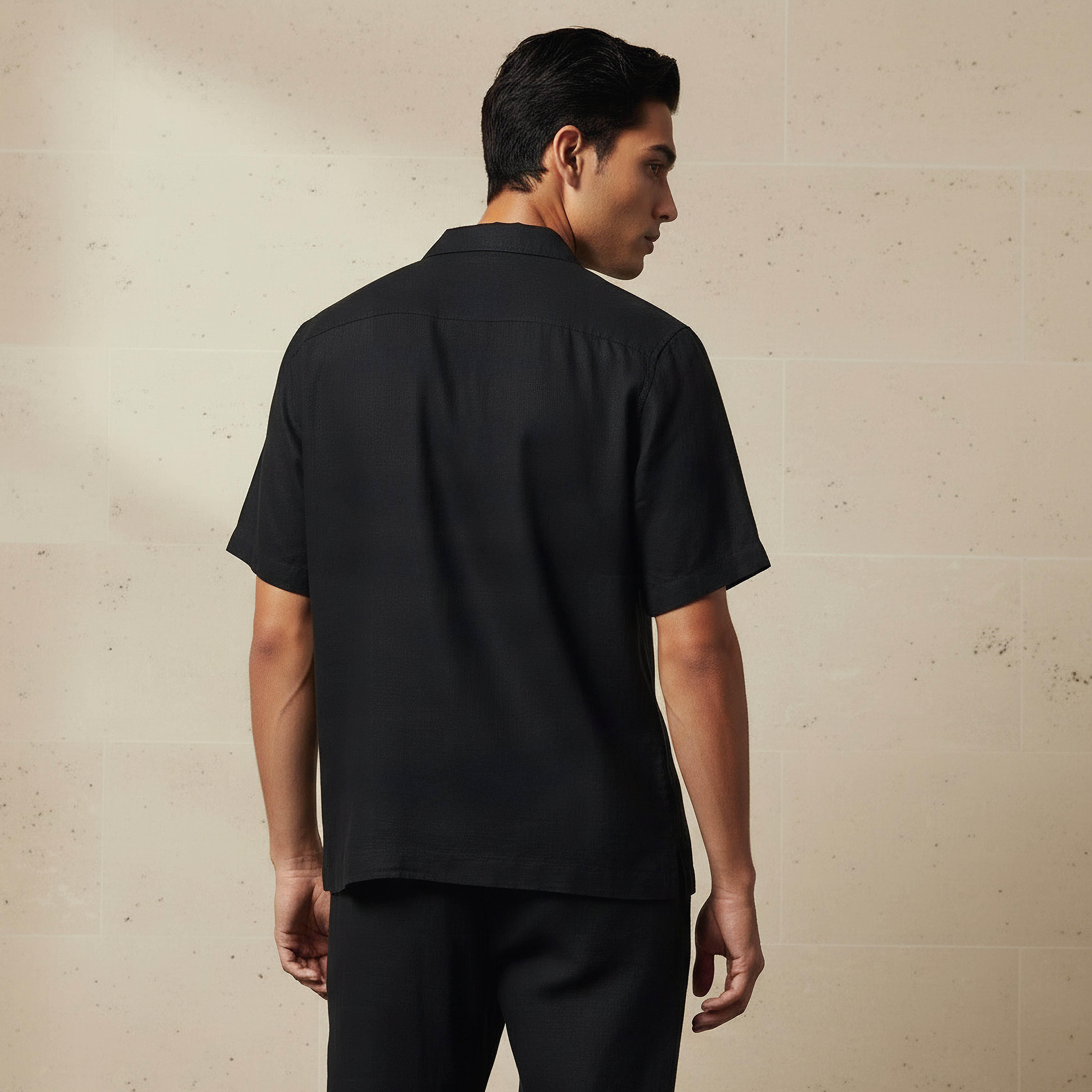 Men Regular Fit Camp Collar Short Sleeve Linen Blend Shirt-men-clothing-shirts-image-3