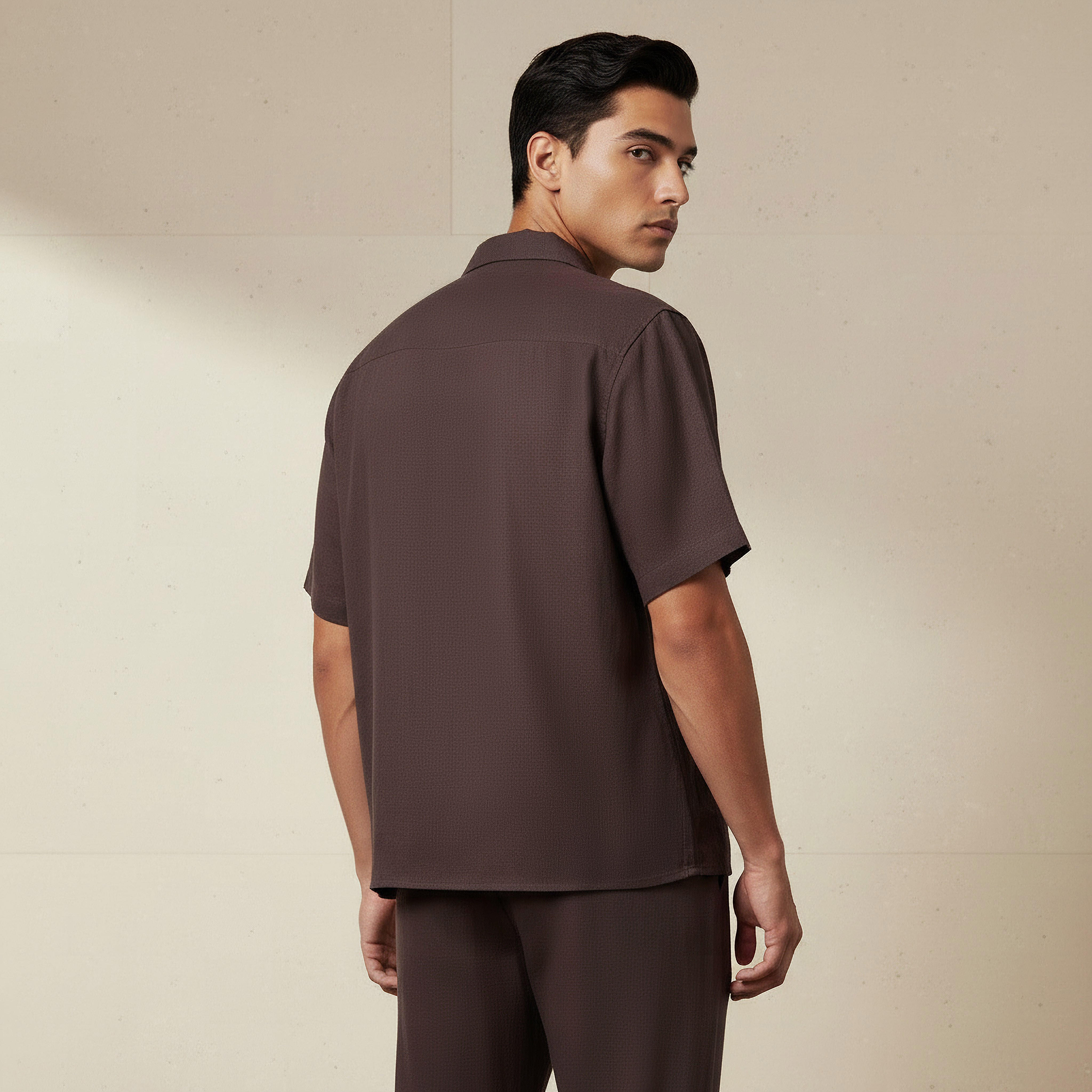 Men Regular Fit Camp Collar Short Sleeve Linen Blend Shirt-men-clothing-shirts-image-3