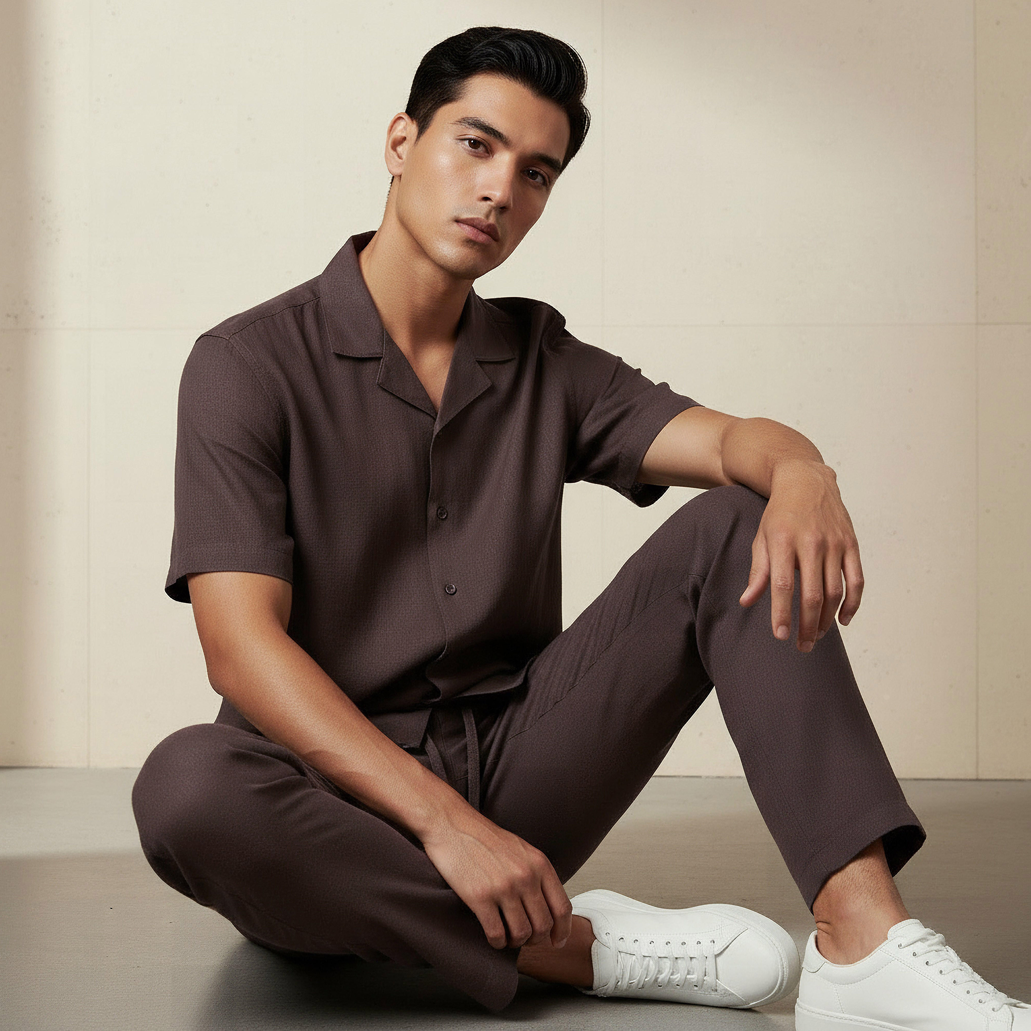 Men Regular Fit Camp Collar Short Sleeve Linen Blend Shirt-men-clothing-shirts-image-5