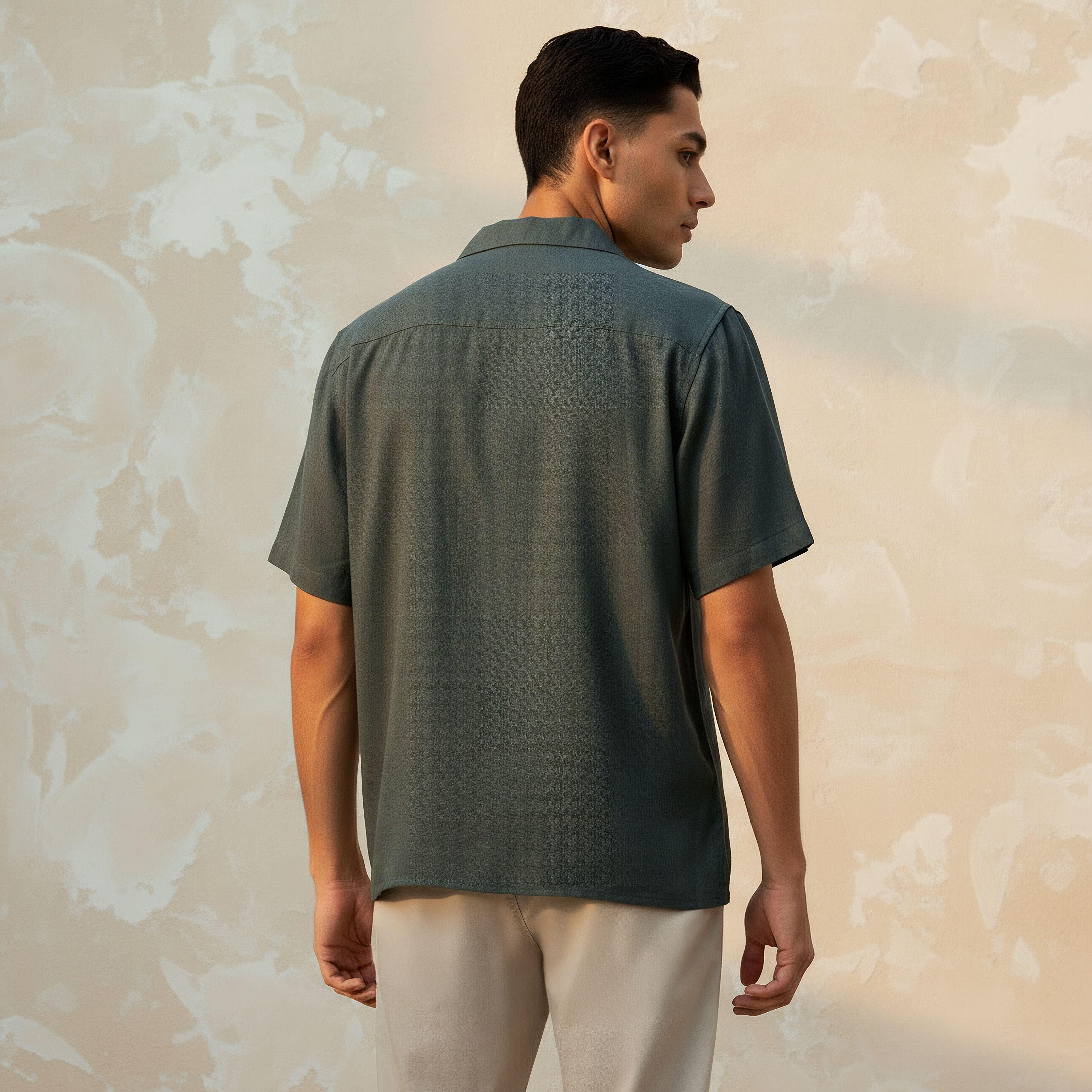 Men Regular Fit Camp Collar Short Sleeve Linen Blend Shirt-men-clothing-shirts-image-3