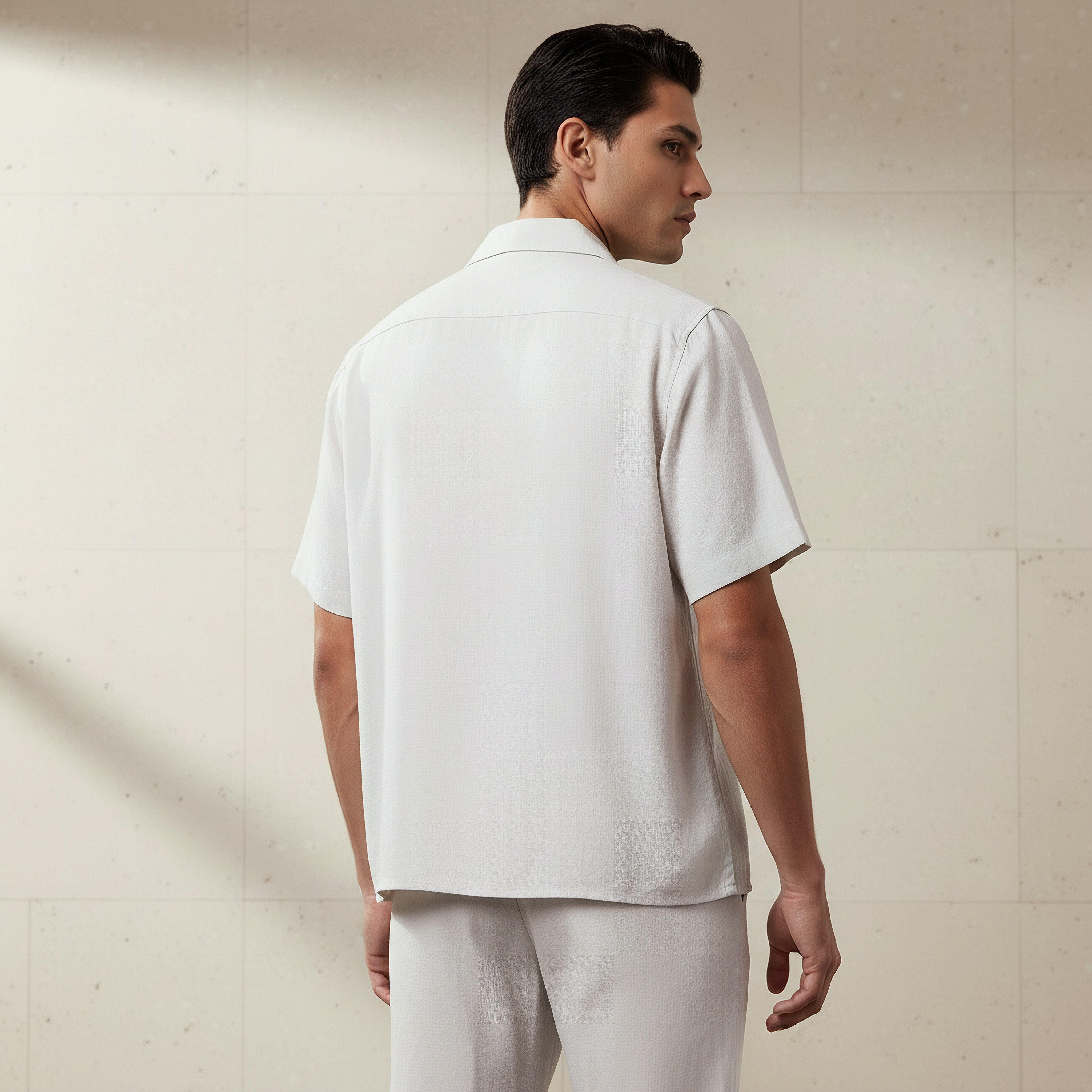 Men Regular Fit Camp Collar Short Sleeve Linen Blend Shirt-men-clothing-shirts-image-3