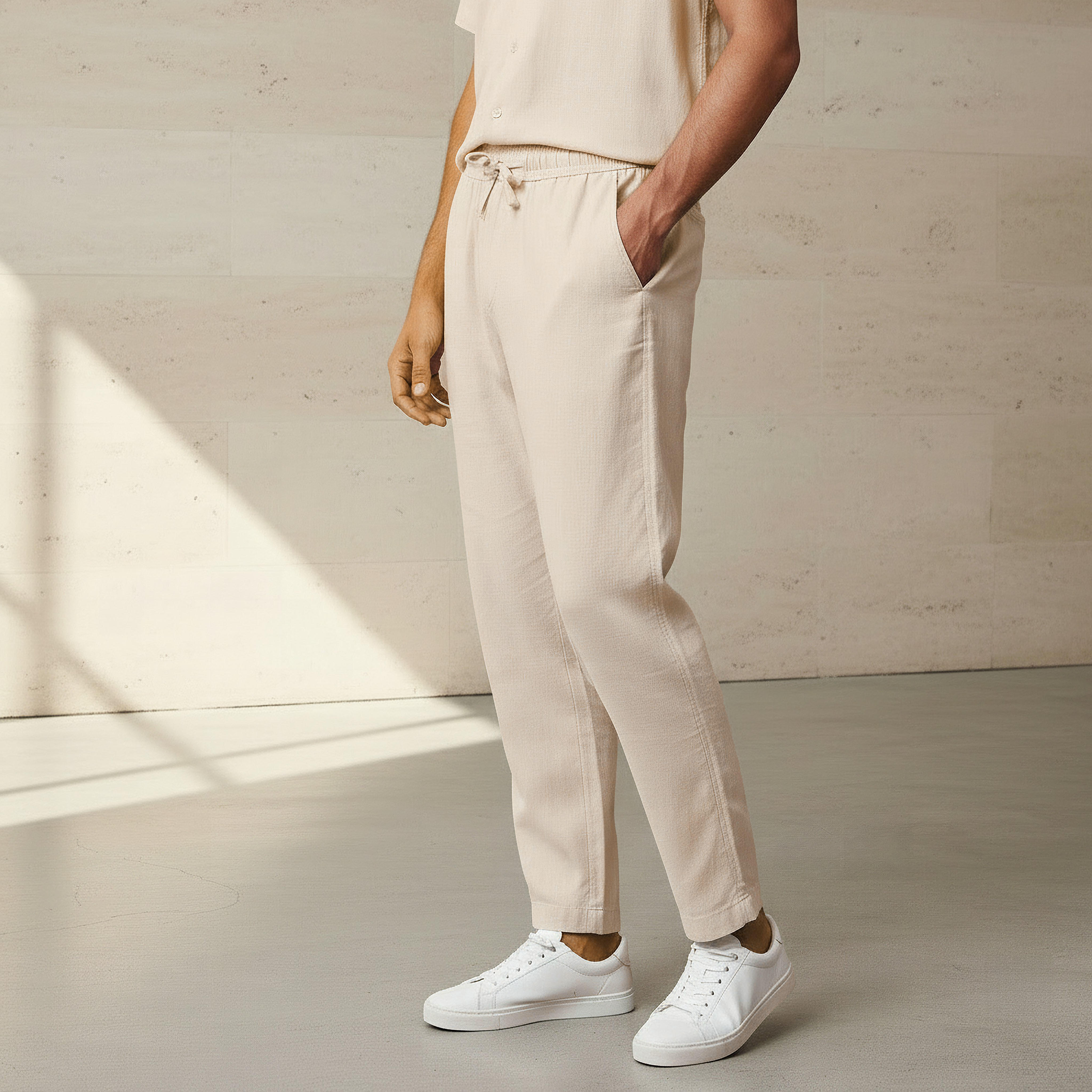 Men Straight Fit Linen Blend Trousers-men-clothing-coordsets-image-1