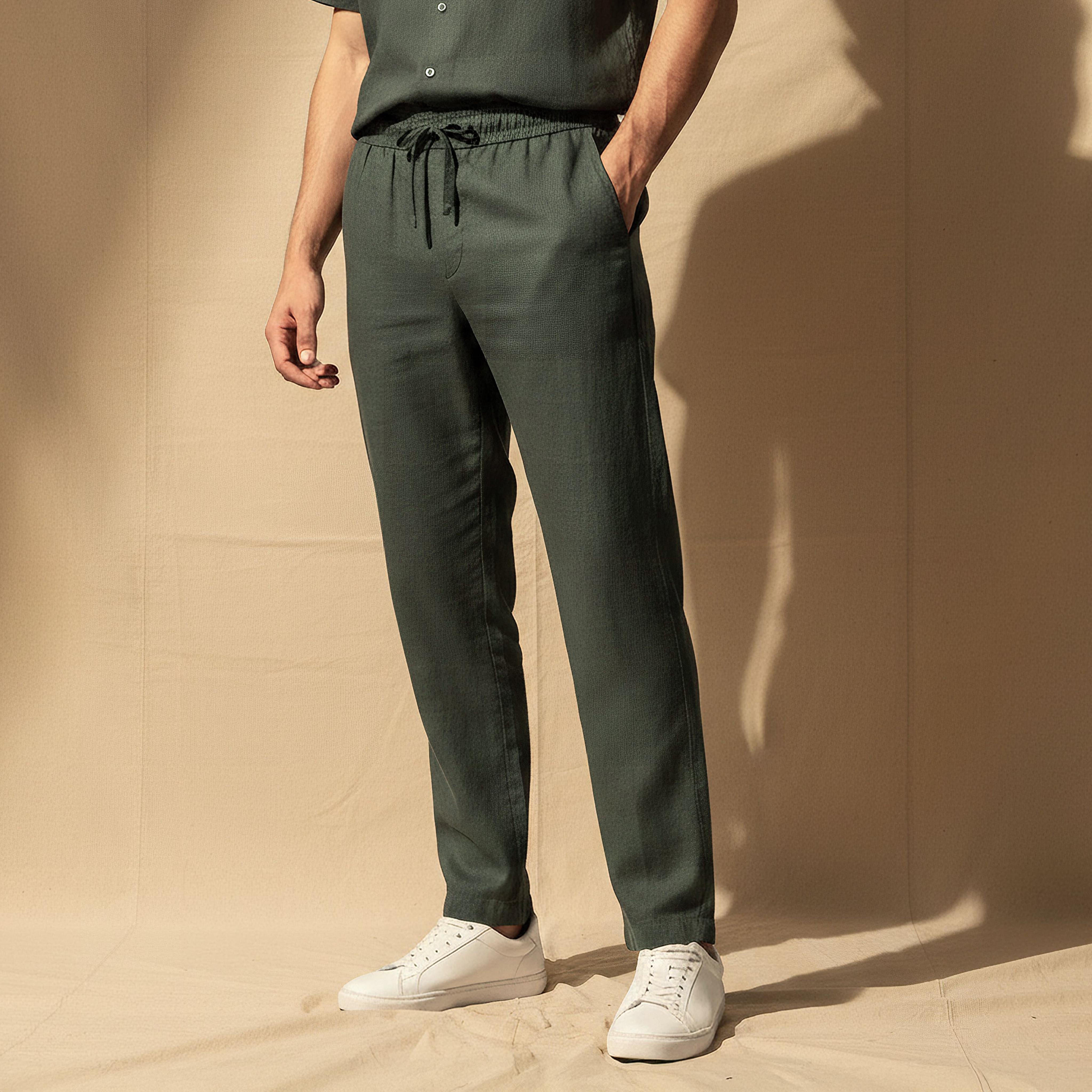 Men Straight Fit Linen Blend Trousers-men-clothing-coordsets-image-1