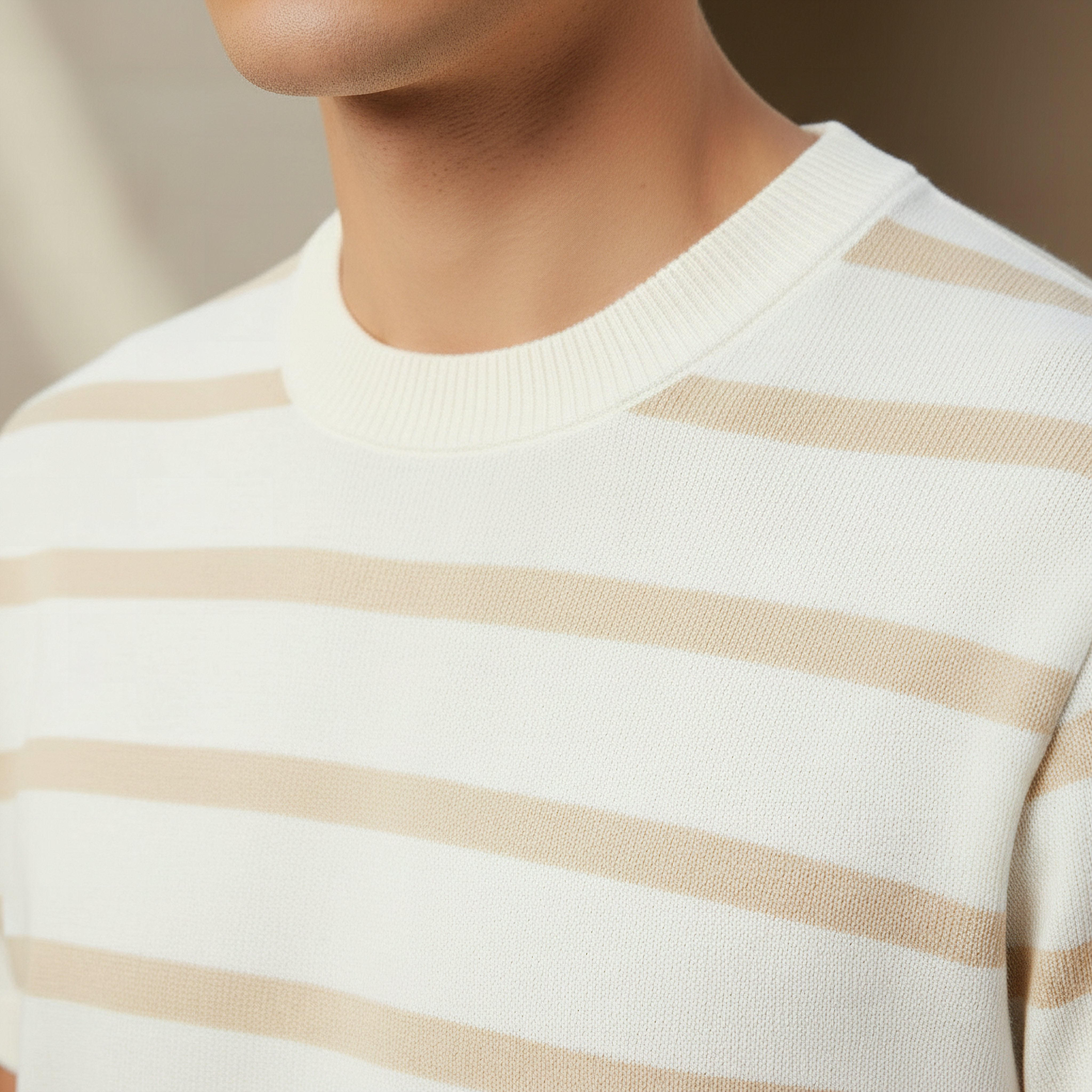 تيشيرت بقصّة عادية وياقة مستديرة وأكمام قصيرة مخطّط للرجال-men-clothing-tshirtsandpolos-tshirts-image-4