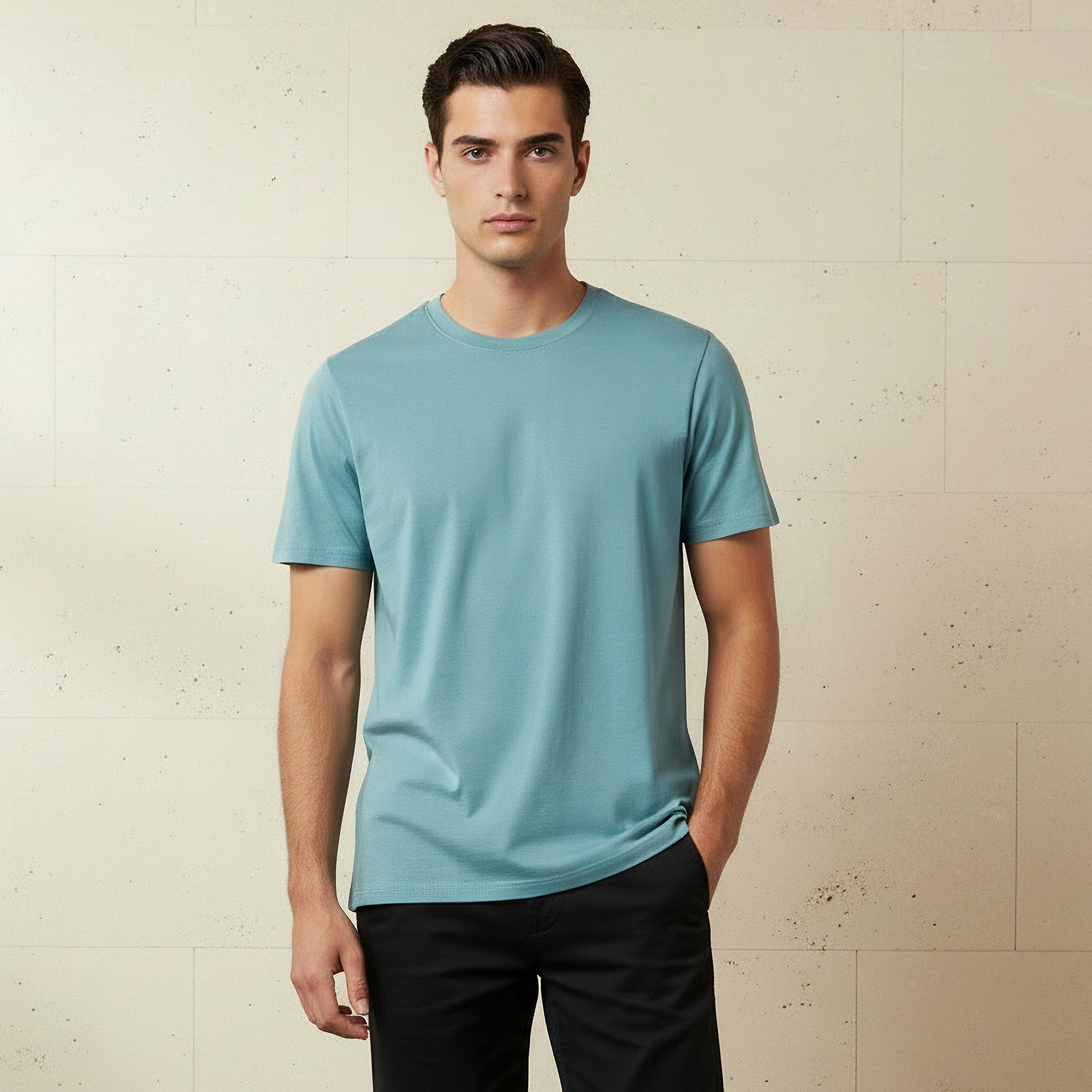 تيشيرت رجالي بقصة عادية وياقة ضيقة وأكمام قصيرة-men-clothing-tshirtsandpolos-tshirts-image-4