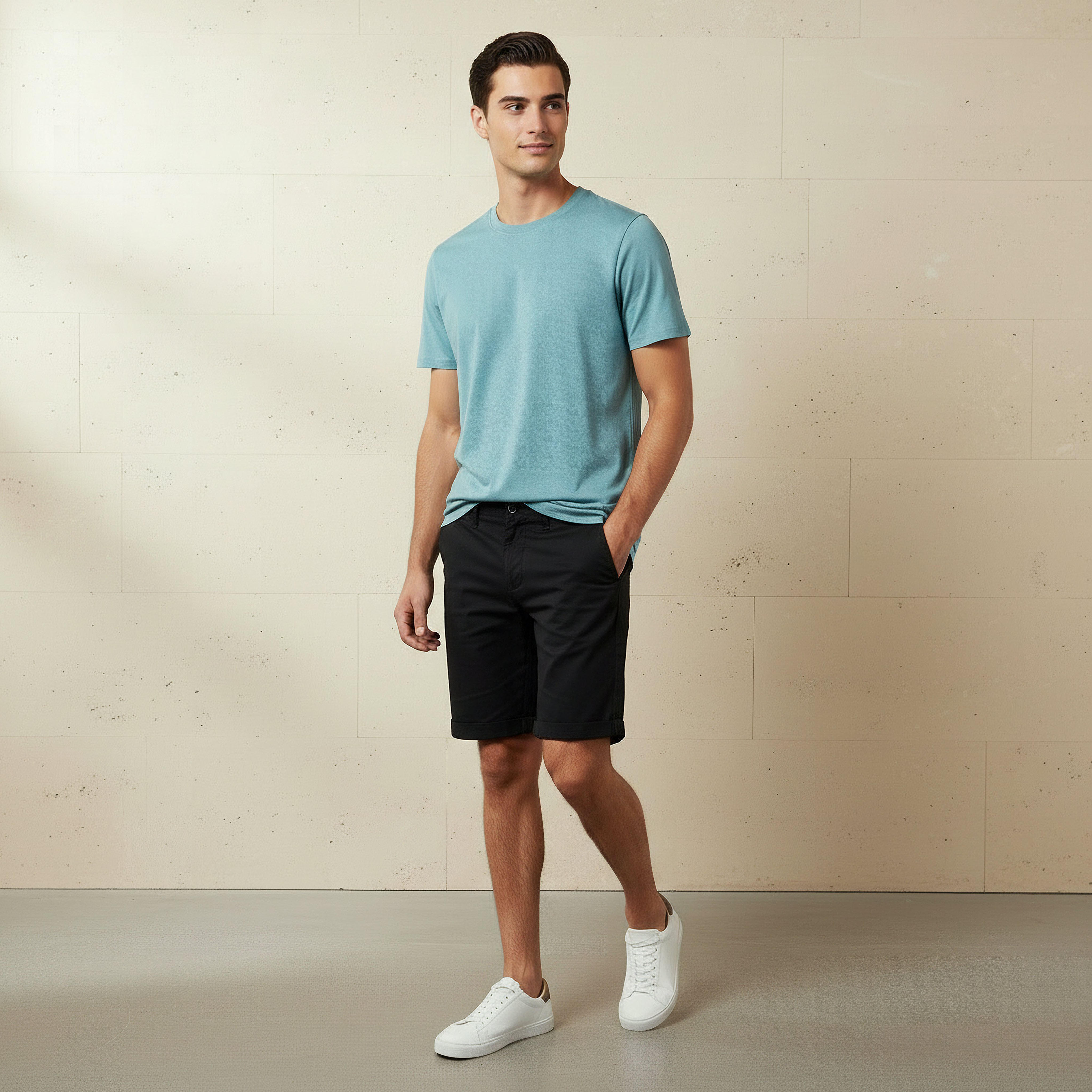 تيشيرت رجالي بقصة عادية وياقة ضيقة وأكمام قصيرة-men-clothing-tshirtsandpolos-tshirts-image-2