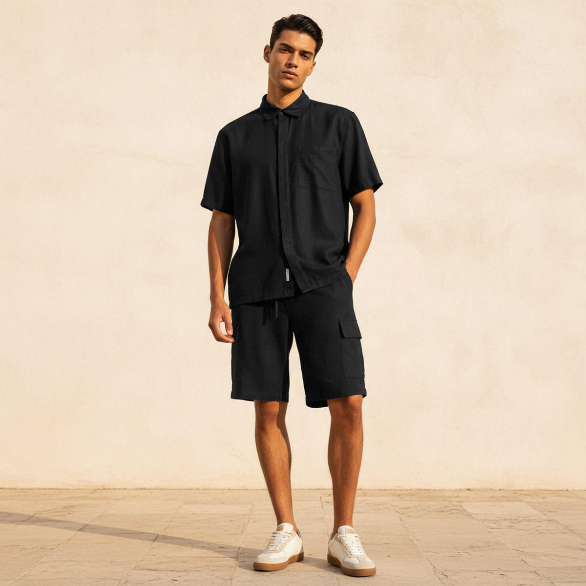 قميص من مزيج الكتان بقصّة عادية وياقة عادية للرجال-men-clothing-shirts-image-3