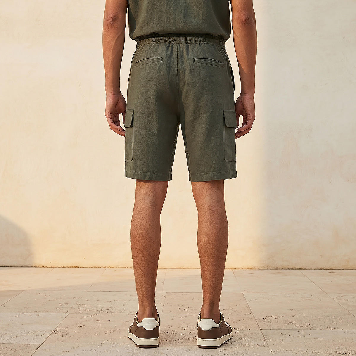 Men Regular Fit Linen Blend Cargo Shorts-men-clothing-bottoms-shorts-image-4