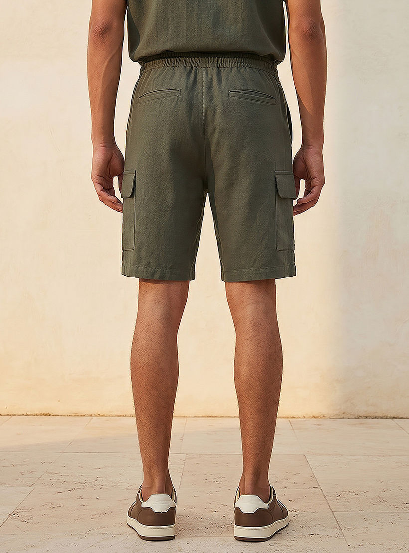 Men Regular Fit Linen Blend Cargo Shorts-men-clothing-bottoms-shorts-image-4