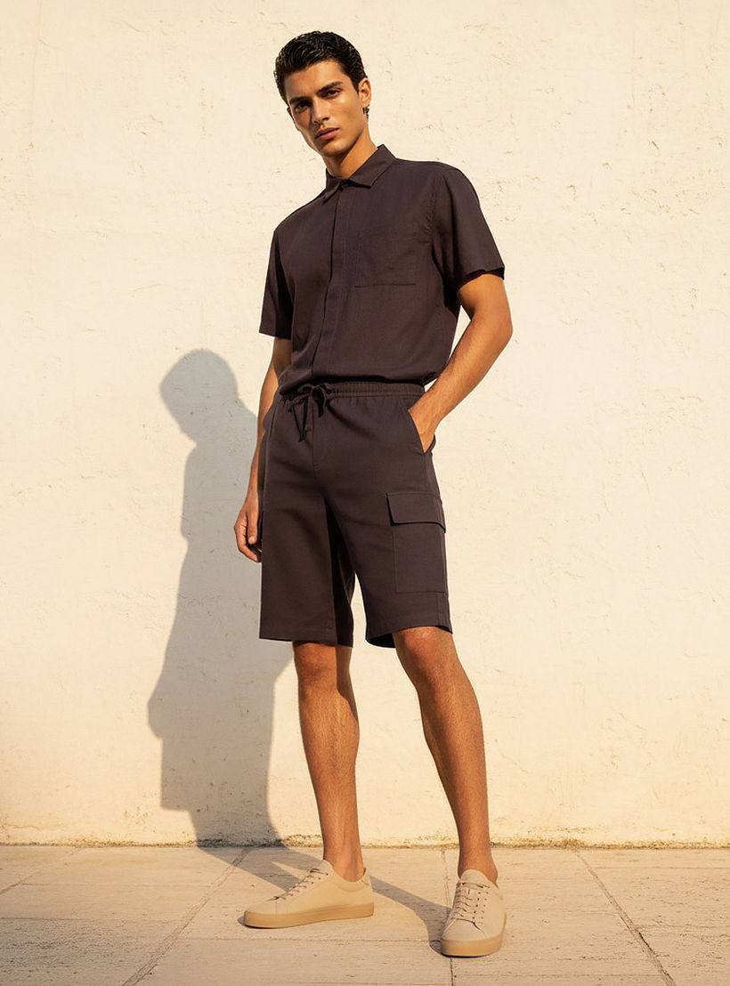 شورت كارجو من مزيج الكتان بقصّة عادية للرجال-men-clothing-bottoms-shorts-image-3