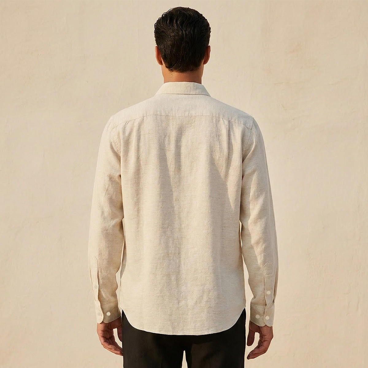 قميص مزيج الكتان بقصة عادية وياقة وملمس بارز وأكمام طويلة من سبلاش بيسك-men-clothing-shirts-image-4