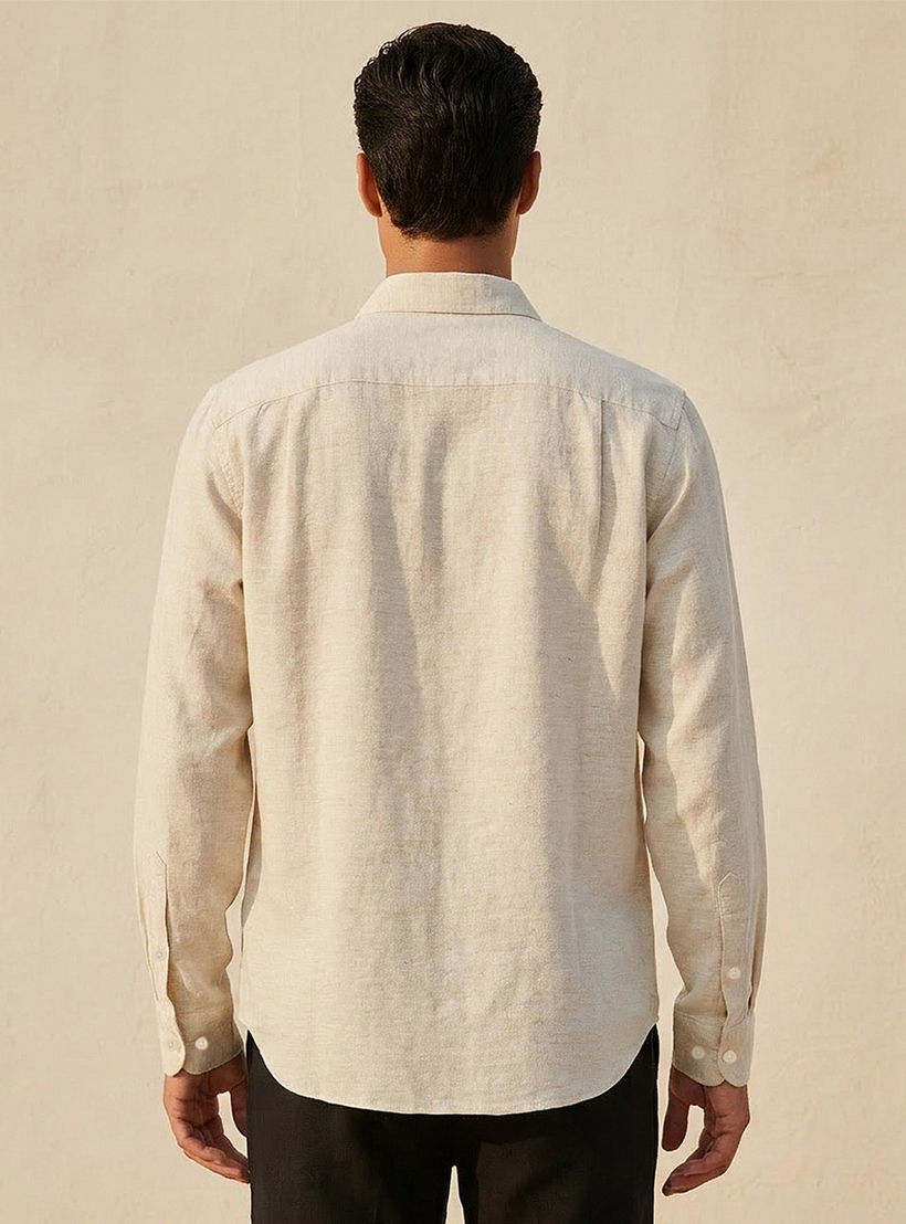 قميص مزيج الكتان بقصة عادية وياقة وملمس بارز وأكمام طويلة من سبلاش بيسك-men-clothing-shirts-image-4