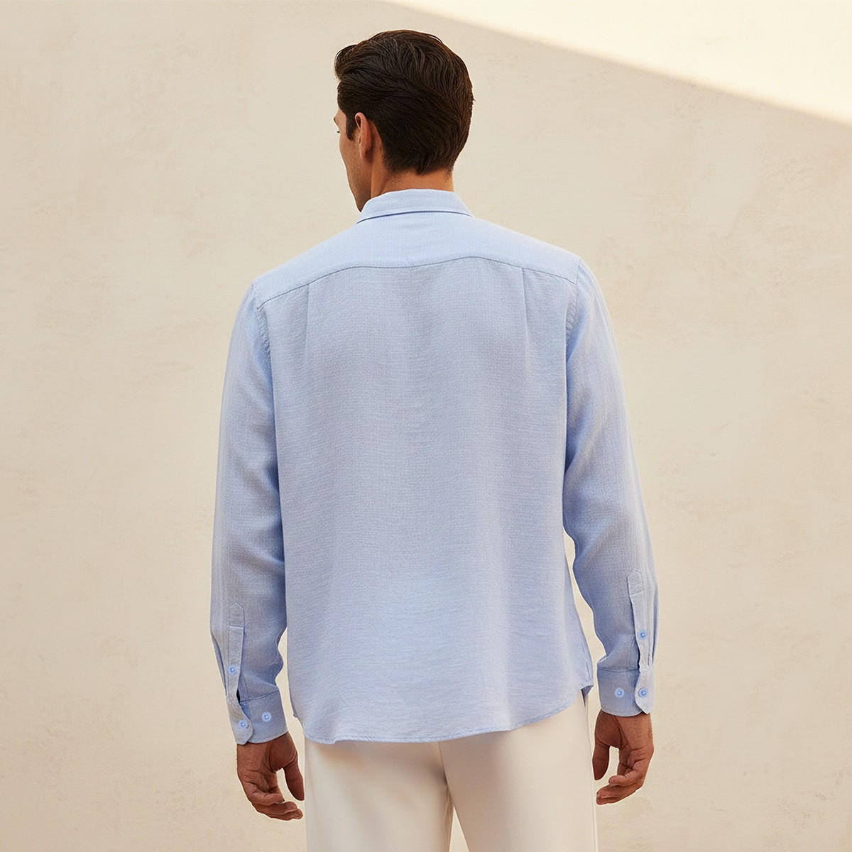 قميص مزيج الكتان بقصة عادية وياقة وملمس بارز وأكمام طويلة من سبلاش بيسك-men-clothing-shirts-image-4
