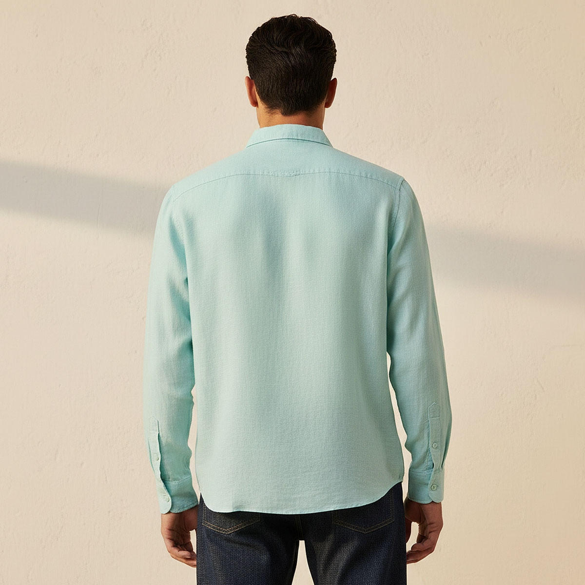 Splash Basic Regular Fit Collared Textured Long Sleeves Linen Blend Shirt-men-clothing-shirts-image-4