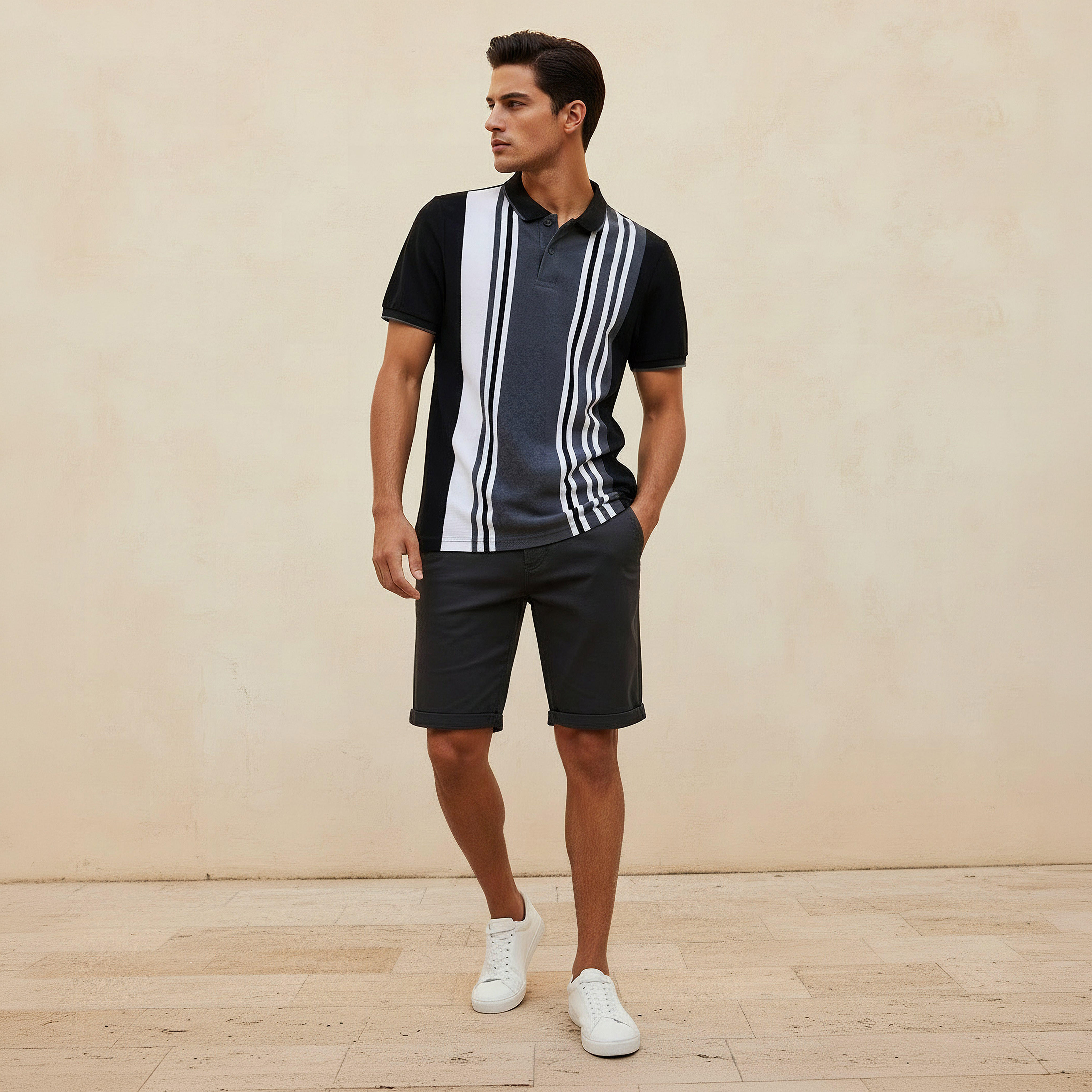 Men Short Sleeves Striped Pique Detail Polo T-shirt-men-clothing-tshirtsandpolos-polos-image-3