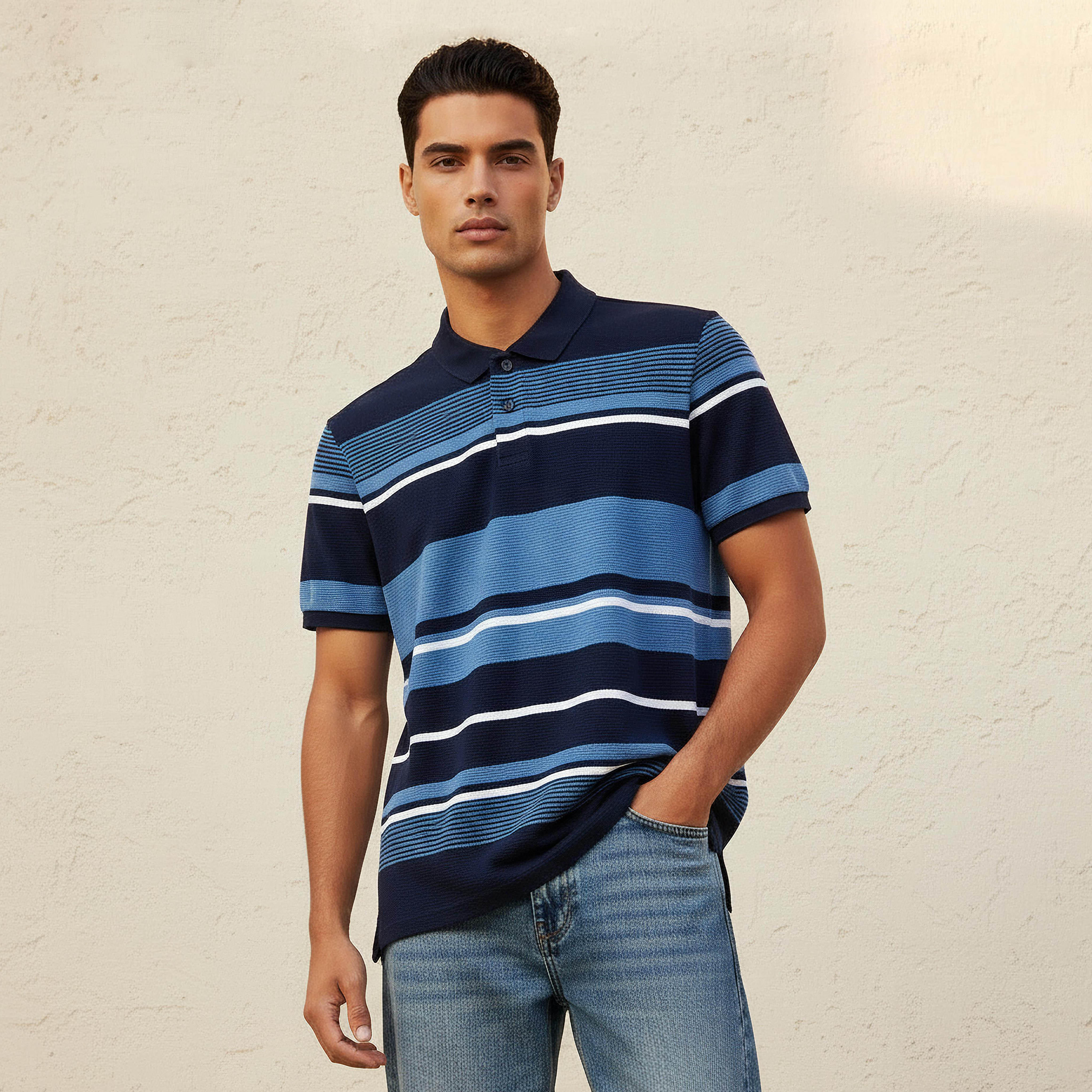 Men Short Sleeves Striped Ottoman Polo T-shirt-men-clothing-tshirtsandpolos-polos-image-1