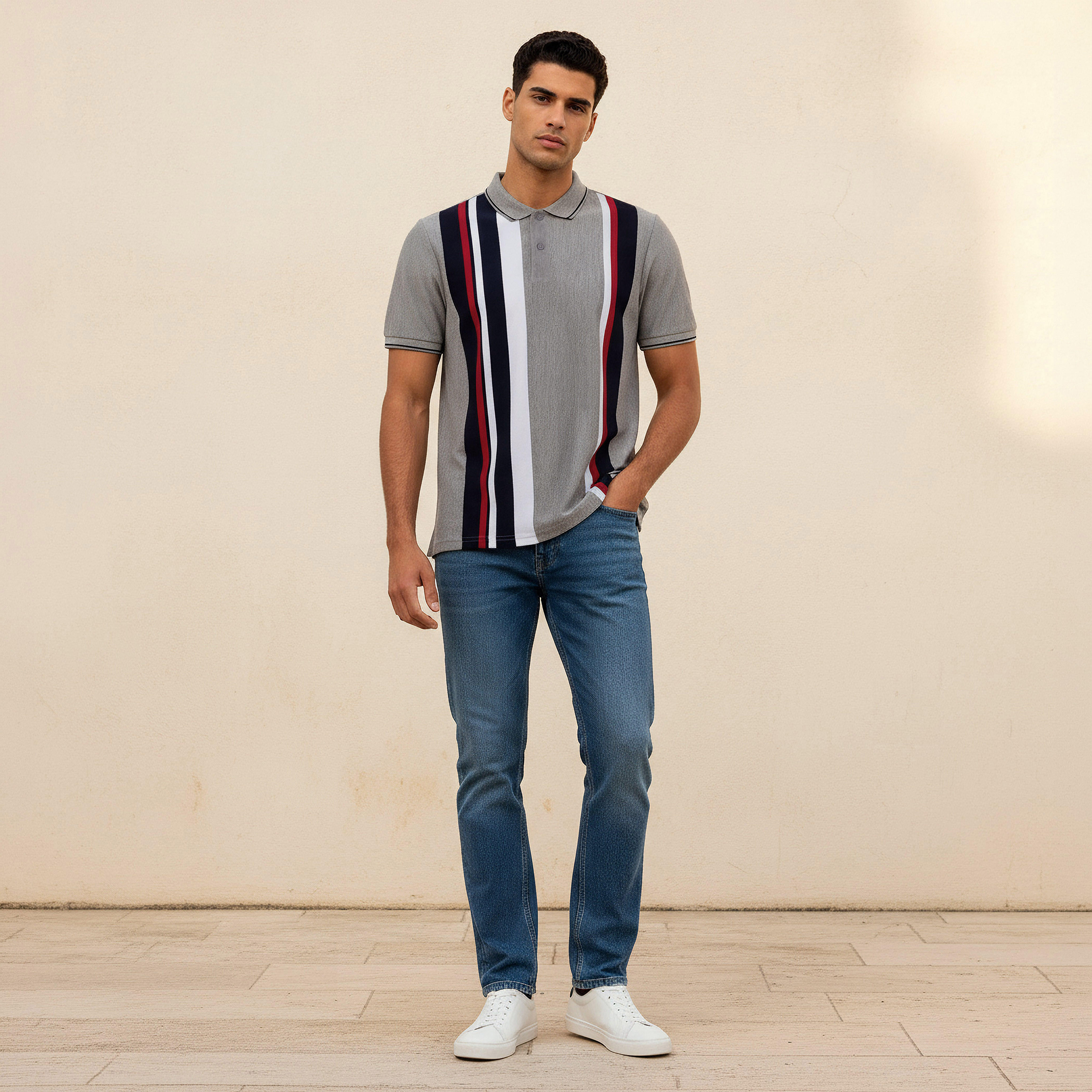 Men Short Sleeves Striped Pique Detail Polo T-shirt-men-clothing-tshirtsandpolos-polos-image-3