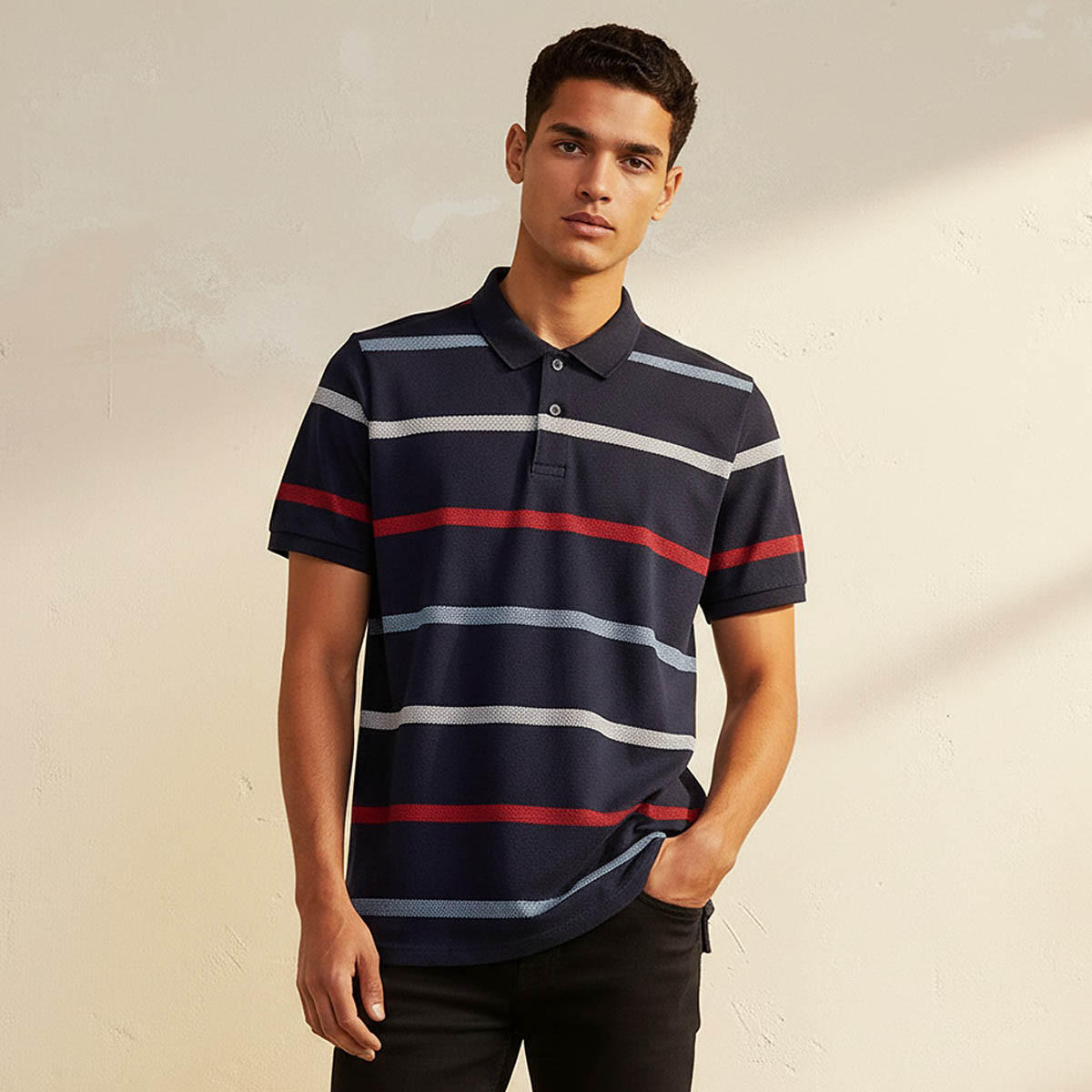 تيشيرت بولو مقلم بأكمام قصيرة من أساسيات سبلاش-men-clothing-tshirtsandpolos-polos-image-1