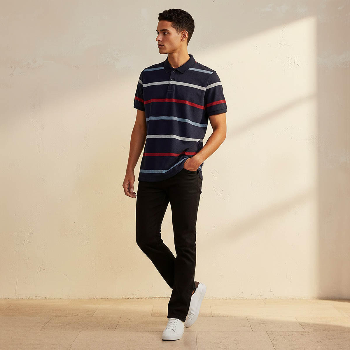 تيشيرت بولو مقلم بأكمام قصيرة من أساسيات سبلاش-men-clothing-tshirtsandpolos-polos-image-3