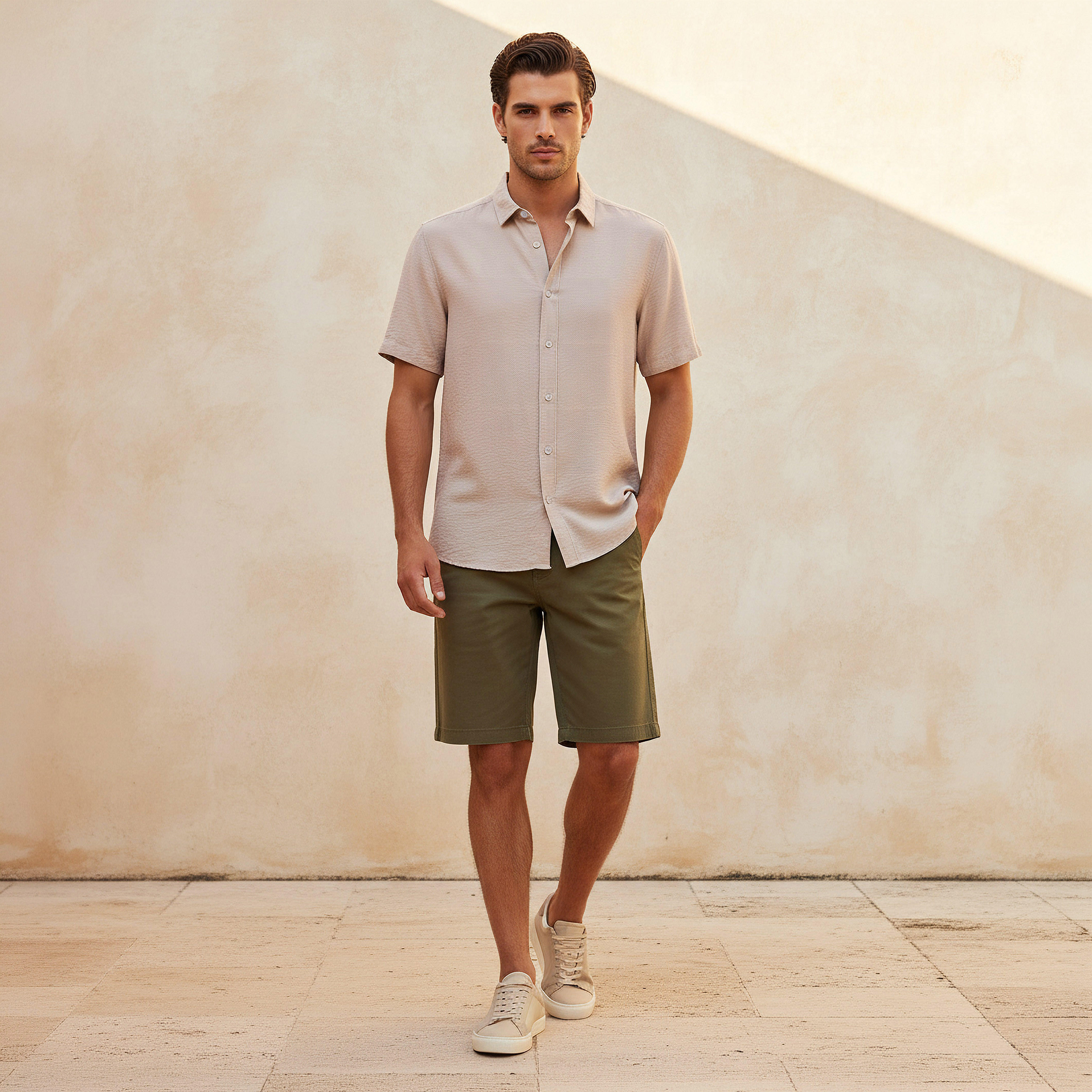 قميص بقصة عادية وياقة وملمس مجعد بارز وأكمام قصيرة للرجال-men-clothing-shirts-image-3
