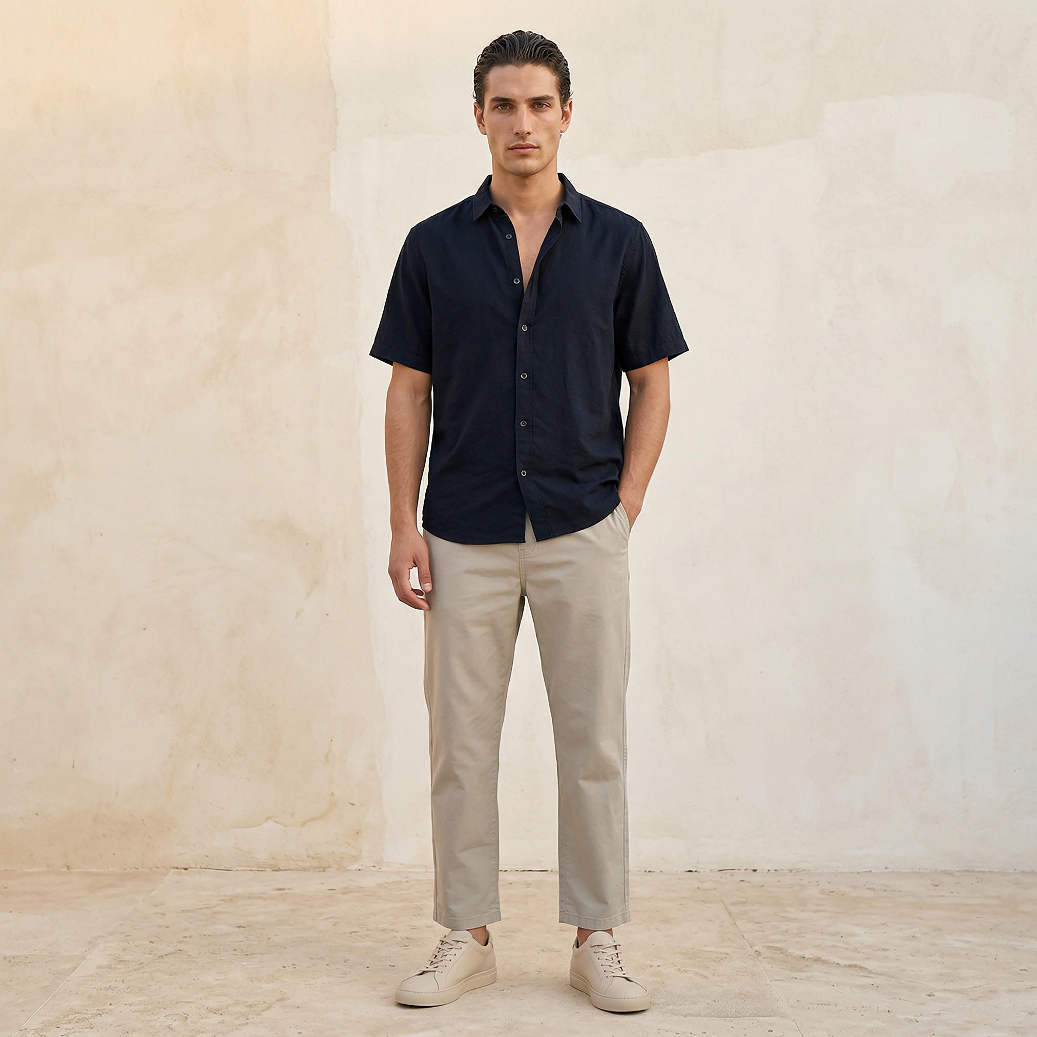 Men Regular Fit Collared Crinkle Textured Short Sleeves Shirt-men-clothing-shirts-image-3