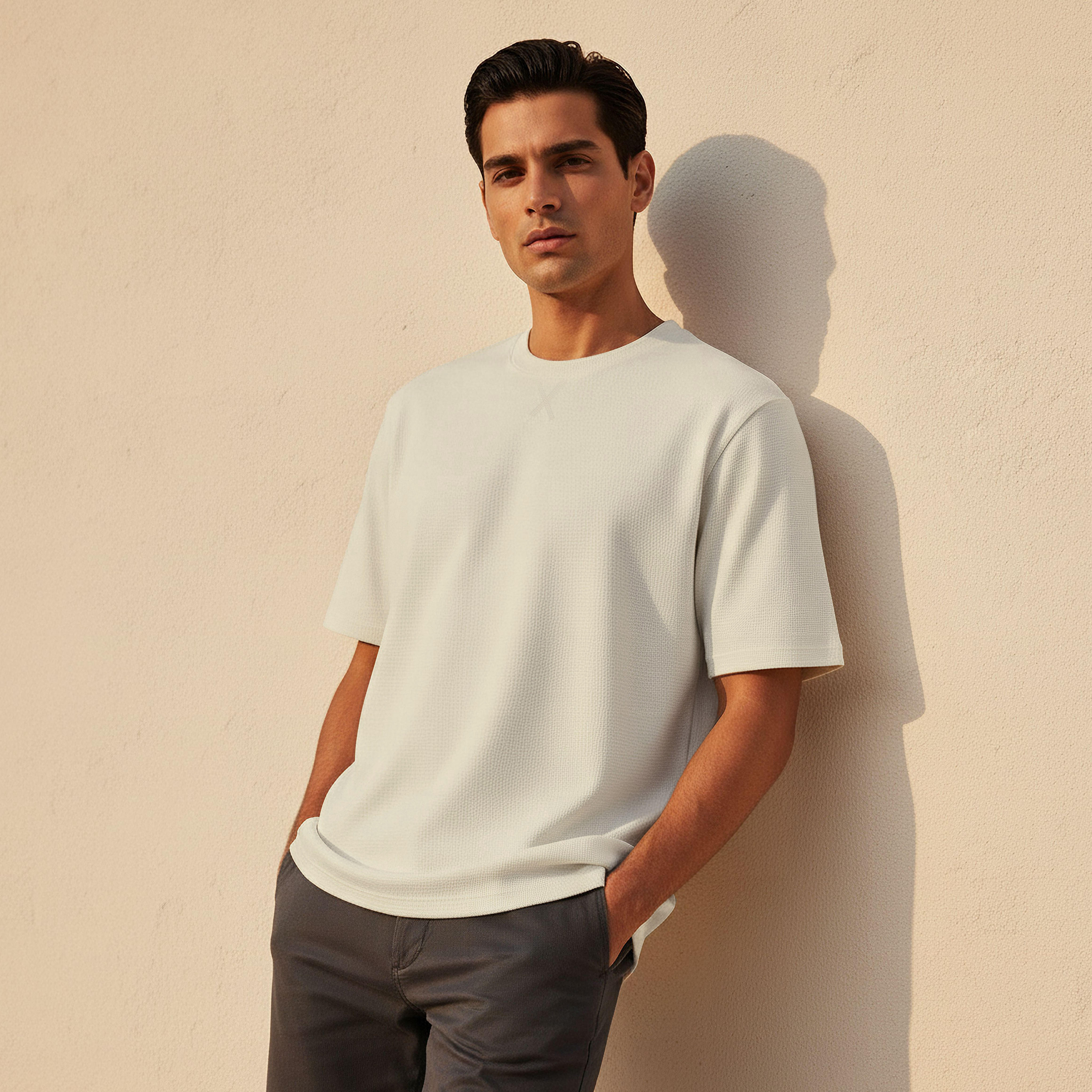 Men Relaxed Fit Crew Neck Short Sleeves Textured T-shirt-men-clothing-tshirtsandpolos-tshirts-image-1