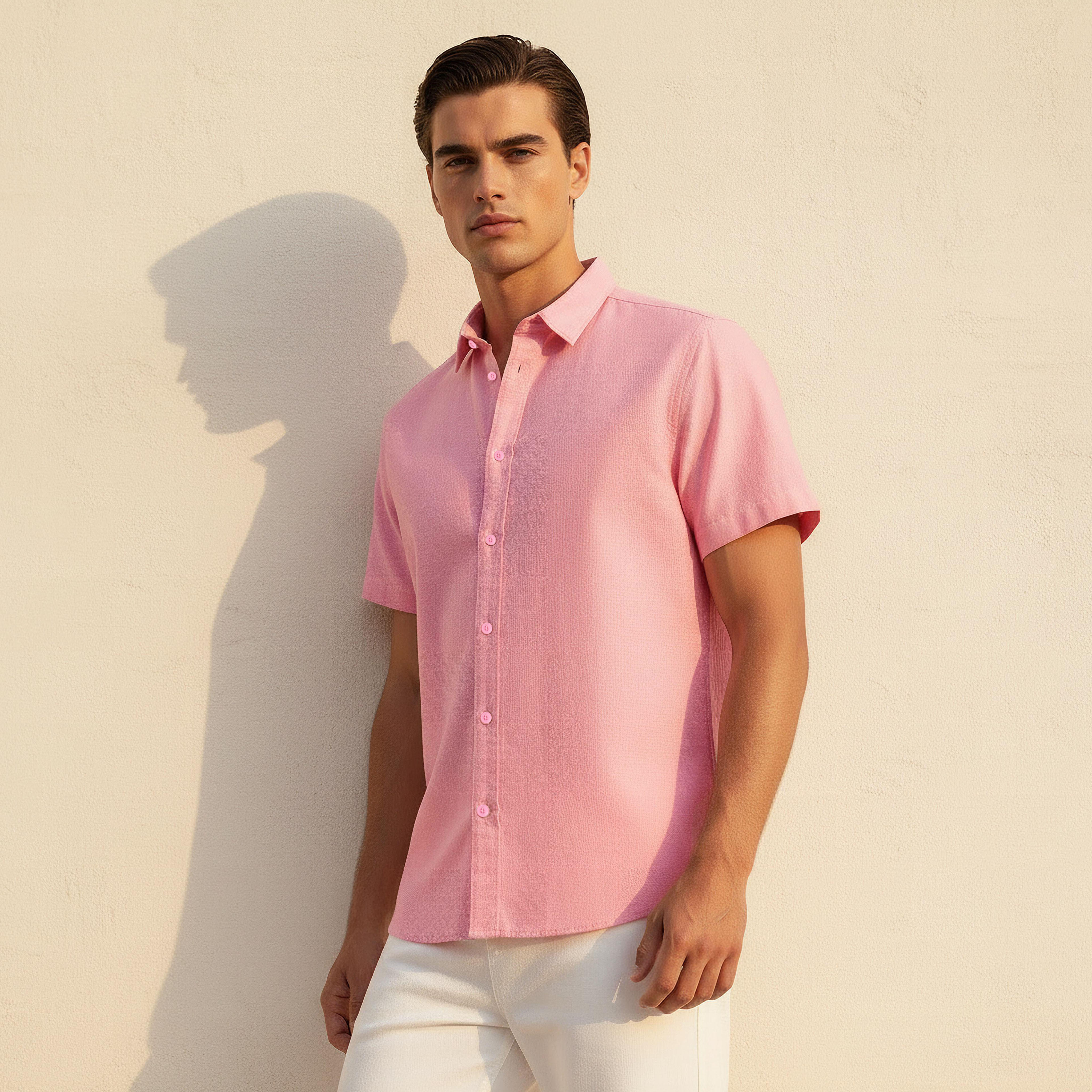 Men Regular Fit Collared Short Sleeves Oxford Shirt-men-clothing-shirts-image-1