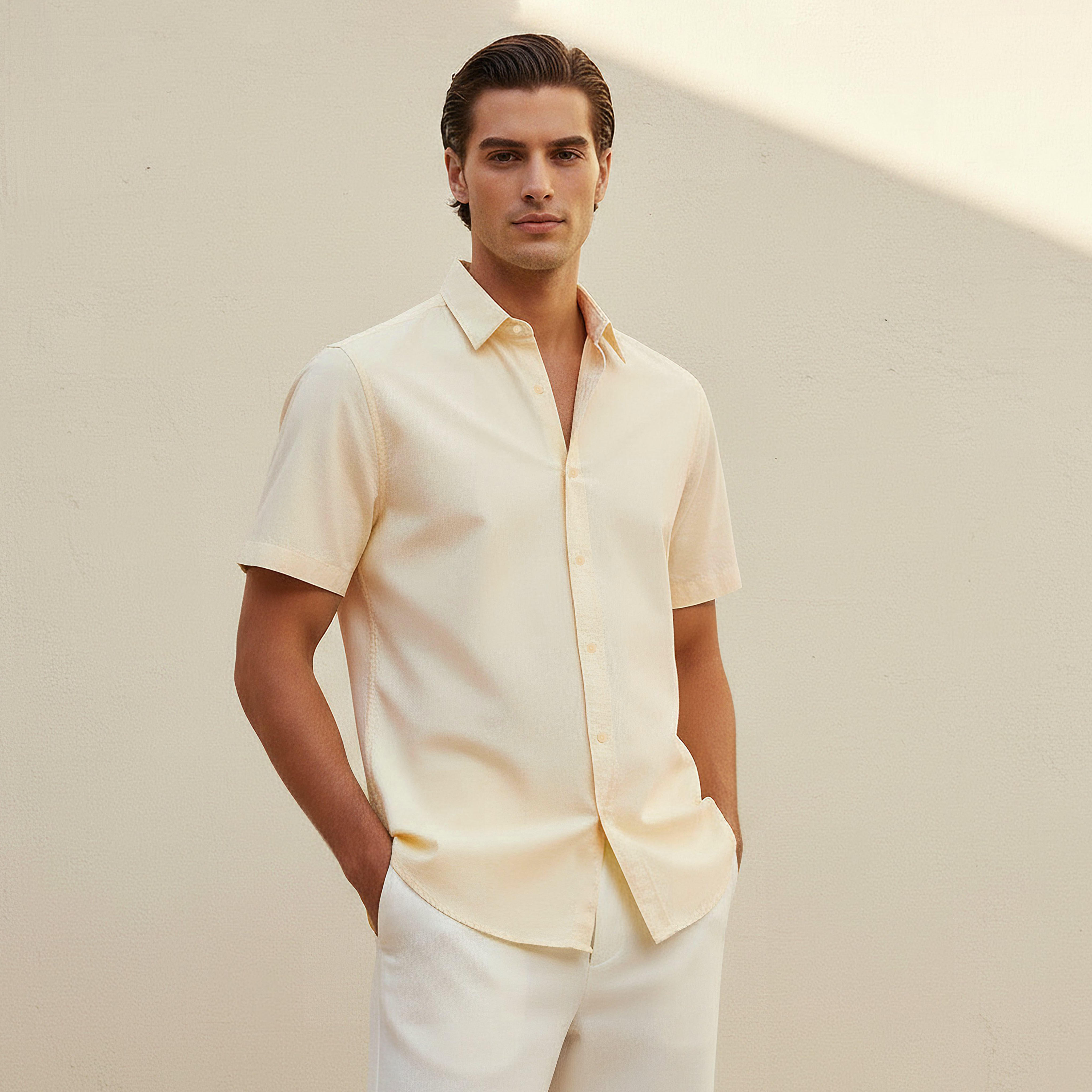 Men Regular Fit Collared Short Sleeves Oxford Shirt-men-clothing-shirts-image-1
