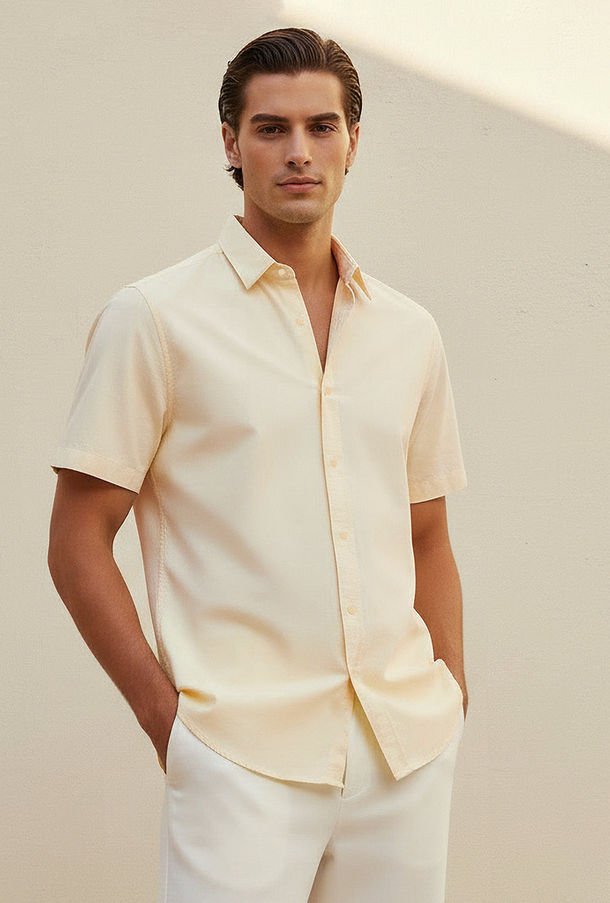 Men Regular Fit Collared Short Sleeves Oxford Shirt-men-clothing-image-1