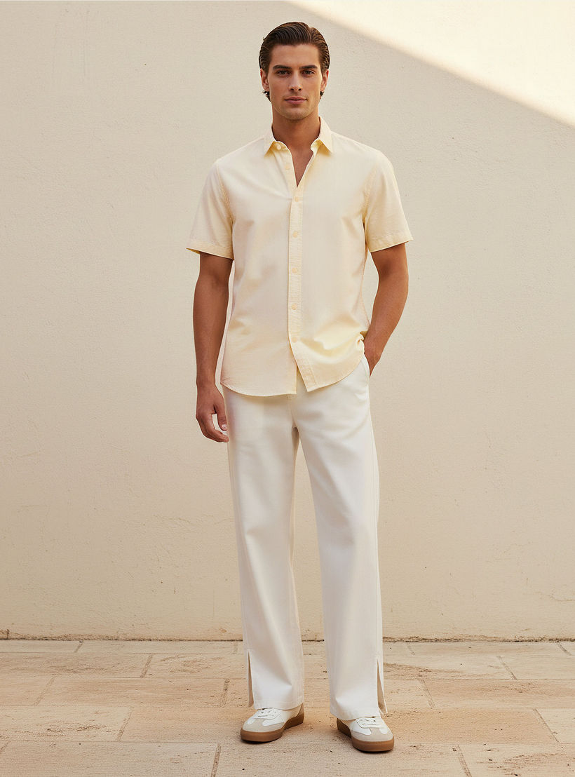 Men Regular Fit Collared Short Sleeves Oxford Shirt-men-clothing-shirts-image-3