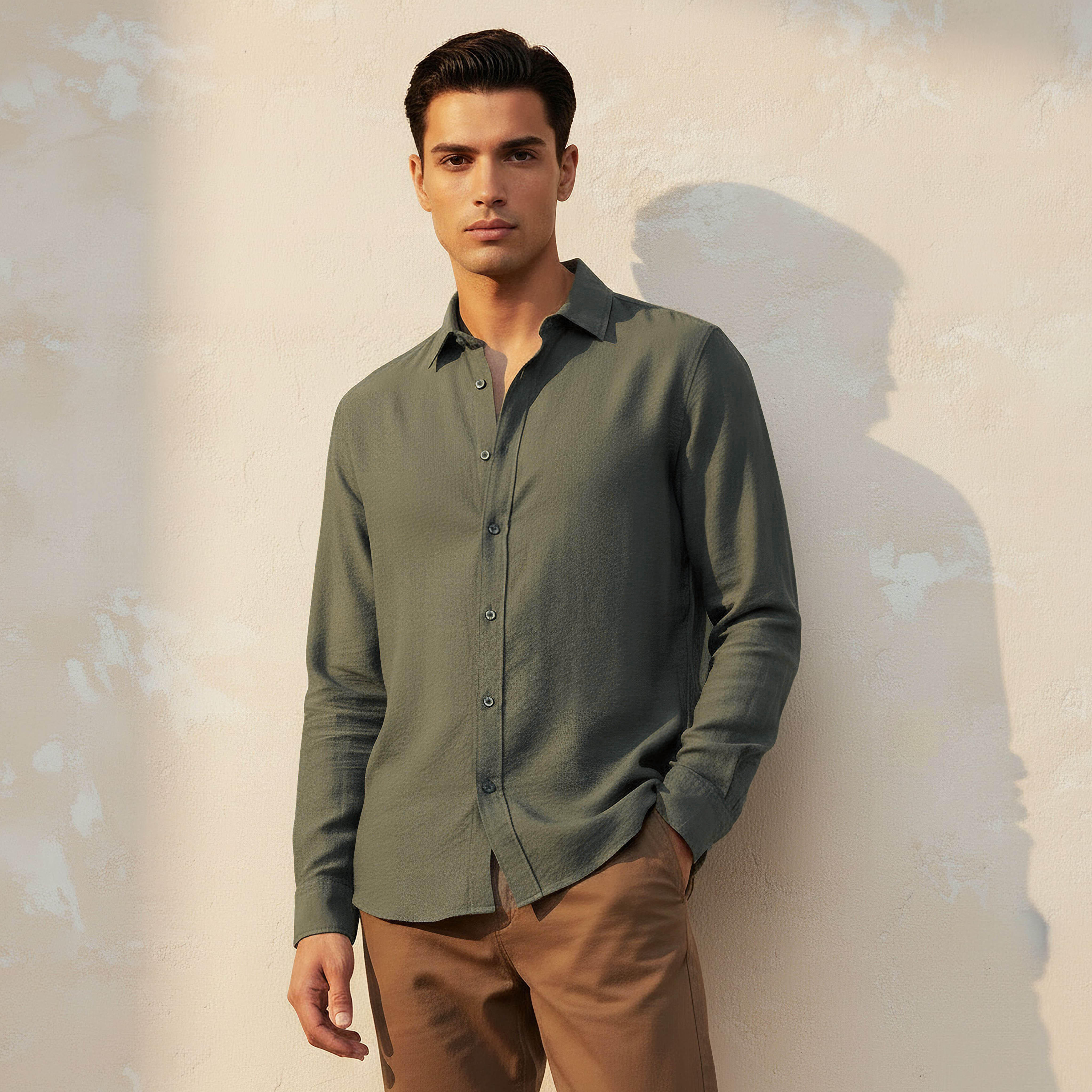 قميص بقصّة عادية بياقة وأكمام طويلة للرجال-men-clothing-shirts-image-1