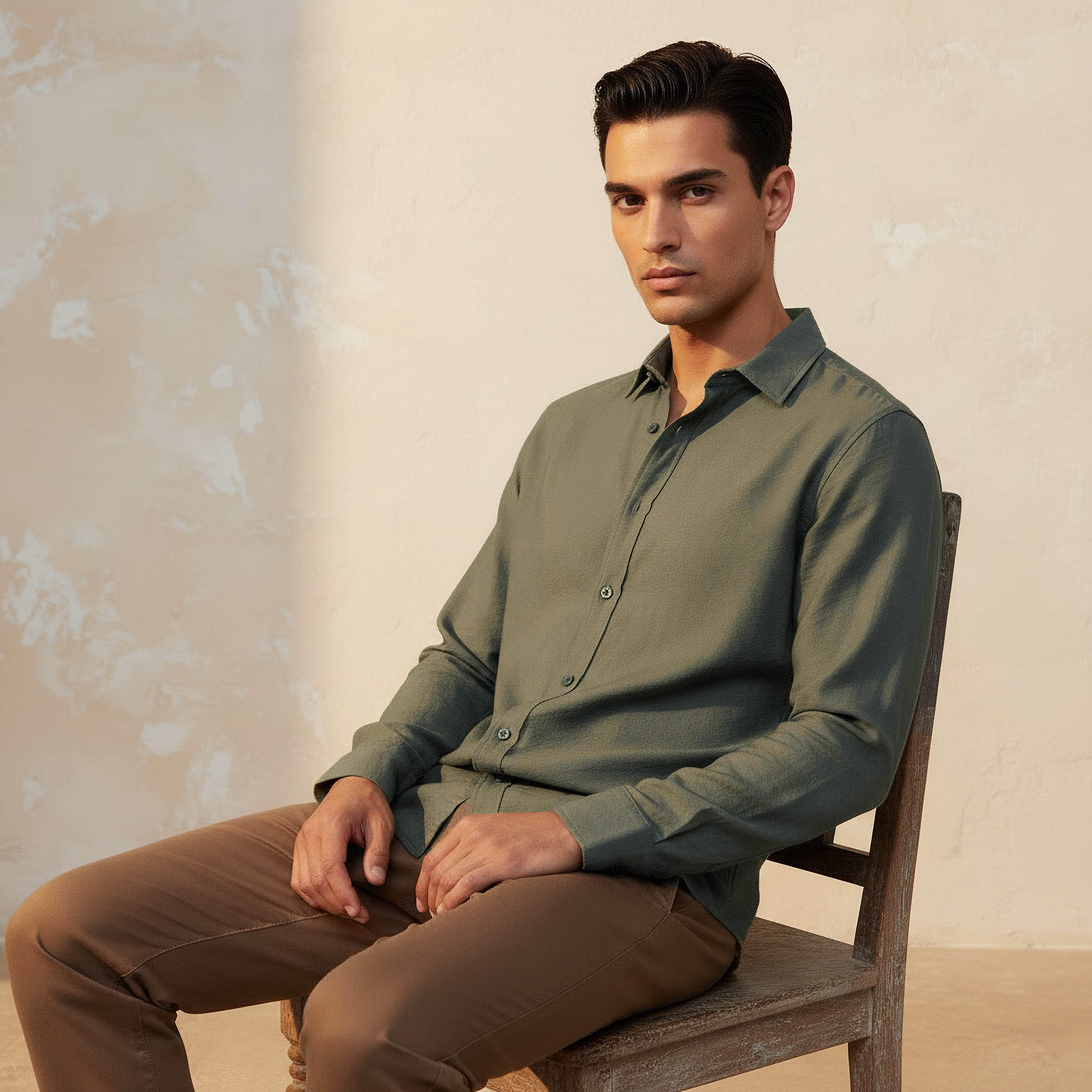 قميص بقصّة عادية بياقة وأكمام طويلة للرجال-men-clothing-shirts-image-3