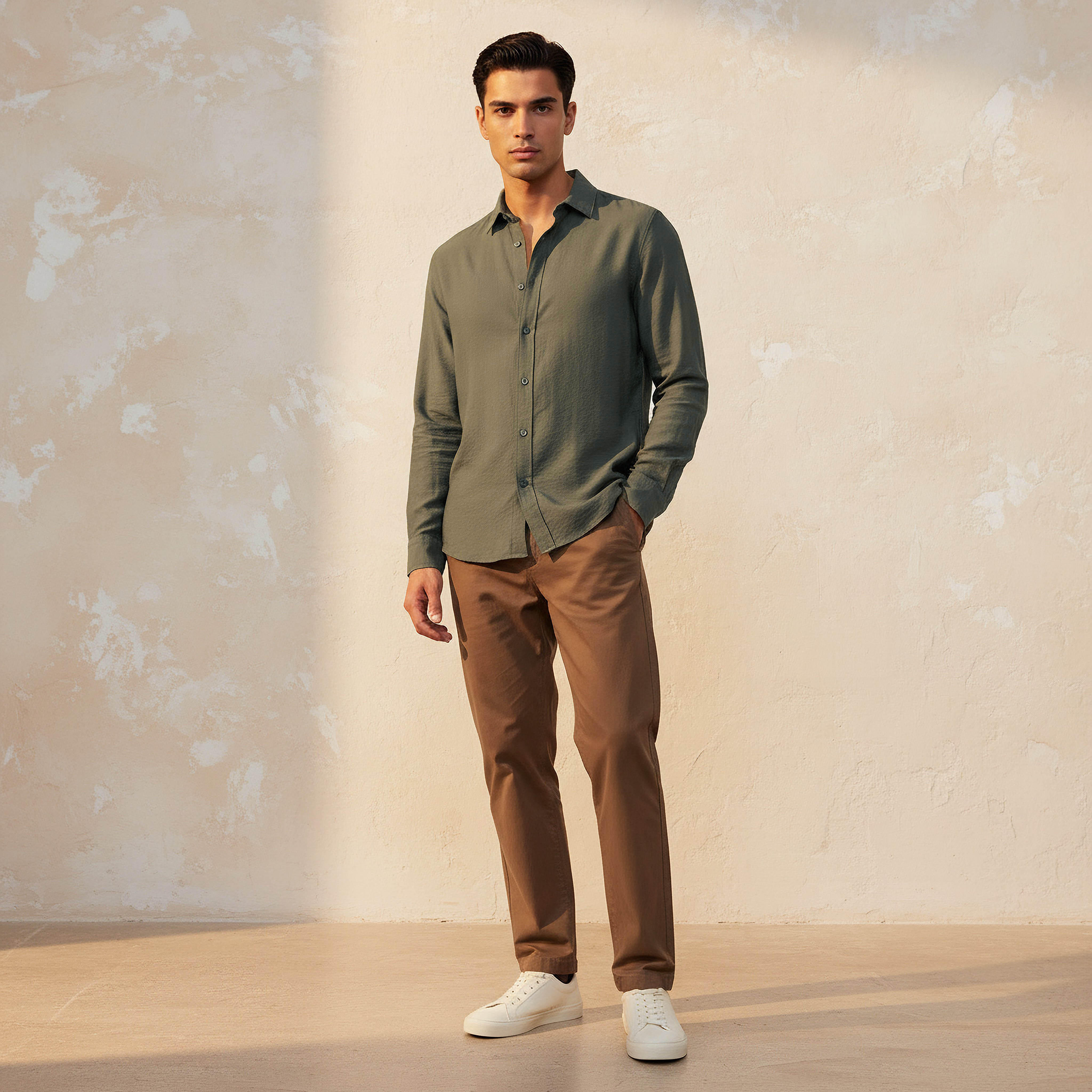 قميص بقصّة عادية بياقة وأكمام طويلة للرجال-men-clothing-shirts-image-5