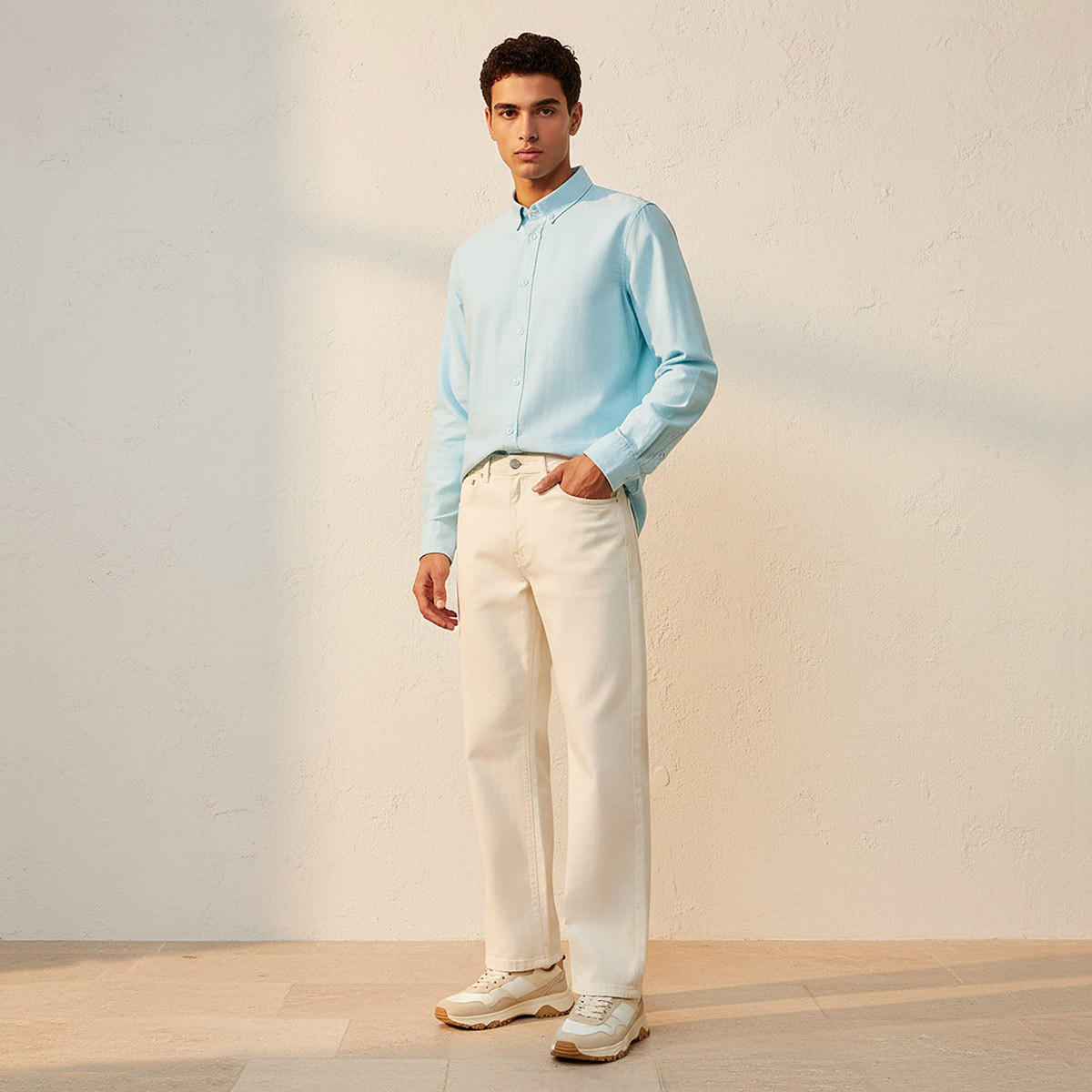 قميص بقصّة سليم وياقة عادية وأكمام طويلة وأزرار للرجال-men-clothing-shirts-image-3