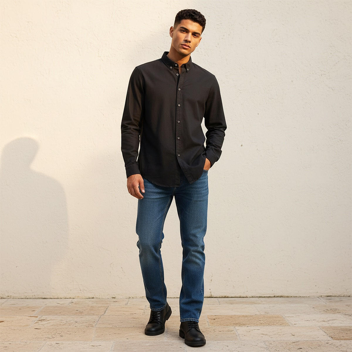 Splash Basic Regular Fit Button-Down Collar Textured Long Sleeves Shirt-men-clothing-shirts-image-3