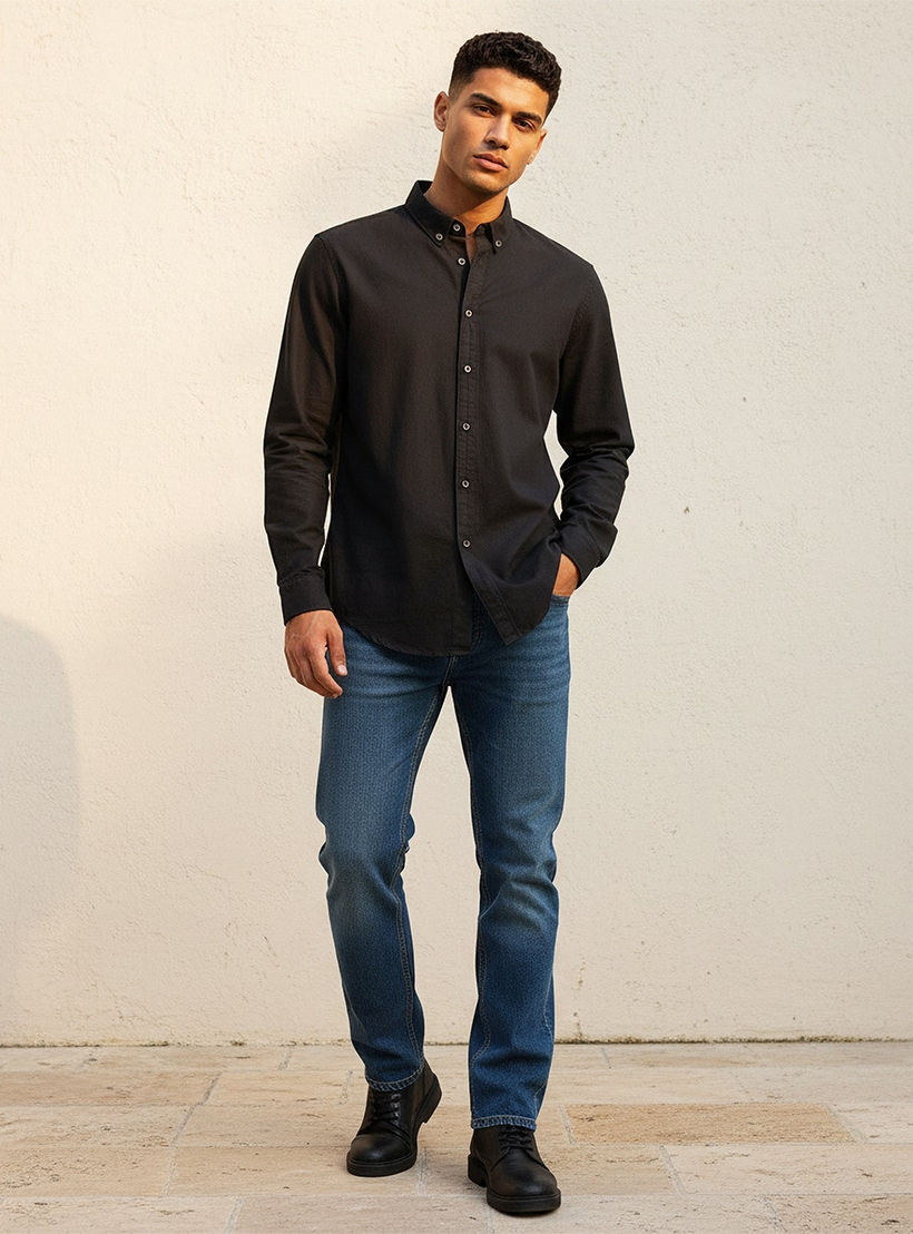 Splash Basic Regular Fit Button-Down Collar Textured Long Sleeves Shirt-men-clothing-shirts-image-3