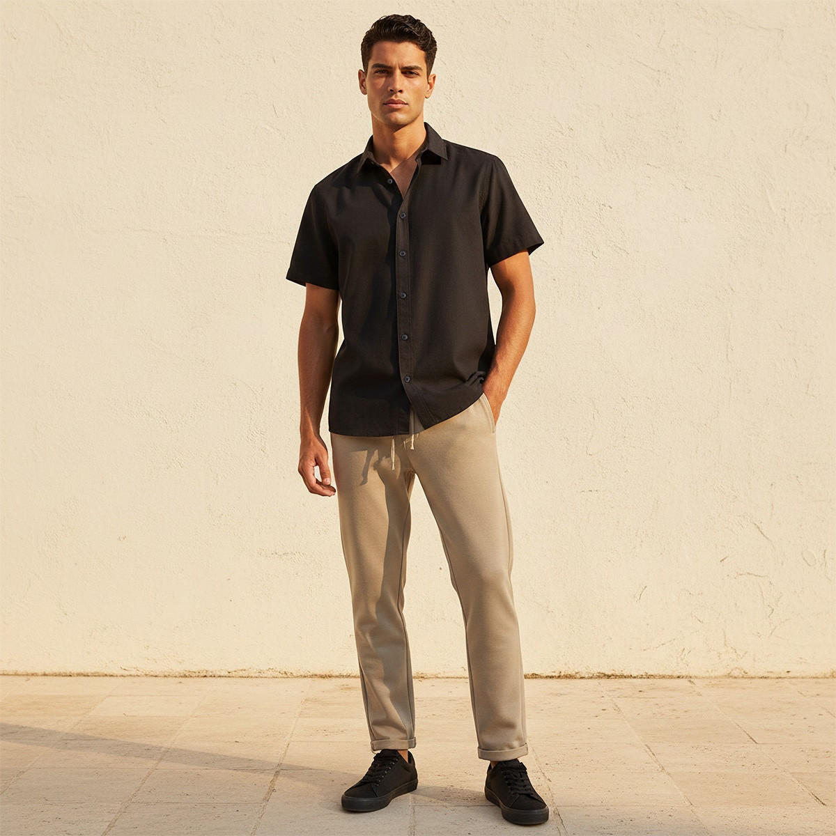 Splash Basic Regular Fit Button-Down Collar Short Sleeves Shirt-men-clothing-shirts-image-3