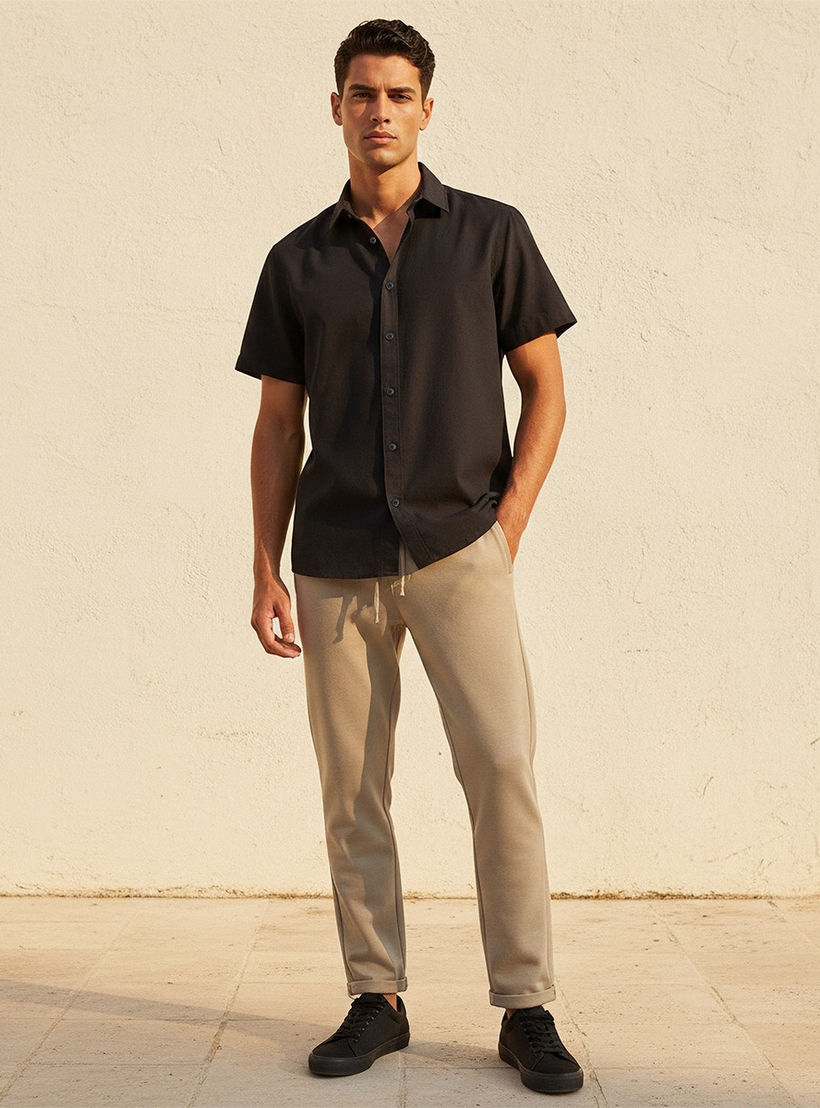 Splash Basic Regular Fit Button-Down Collar Short Sleeves Shirt-men-clothing-shirts-image-3