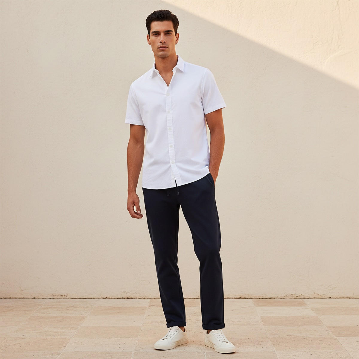 قميص بأكمام قصيرة بياقة بأزرار وقصة عادية من سبلاش بيسك-men-clothing-shirts-image-3