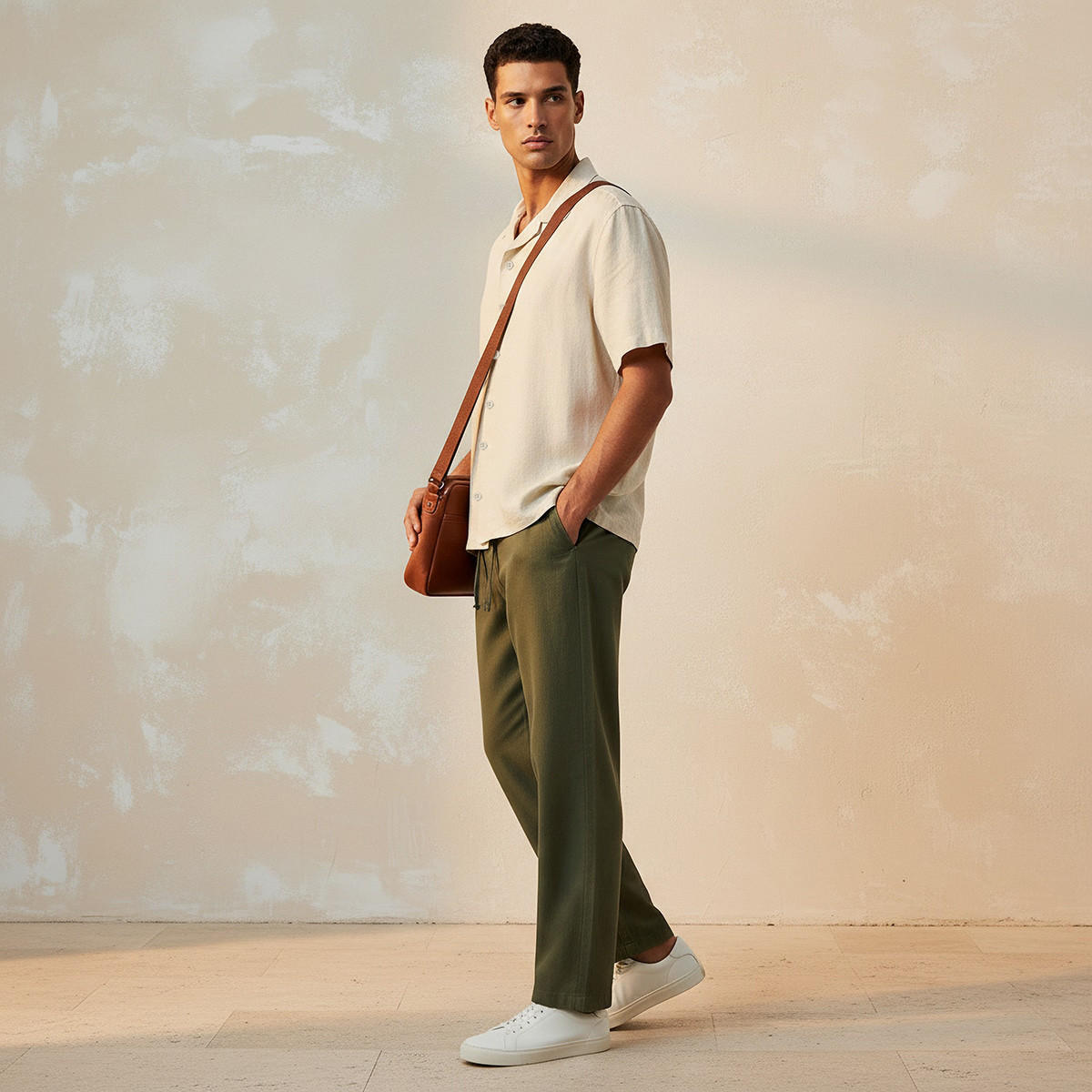 Splash Basic Regular Fit Camp Collar Linen Blend Shirt-men-clothing-shirts-image-3