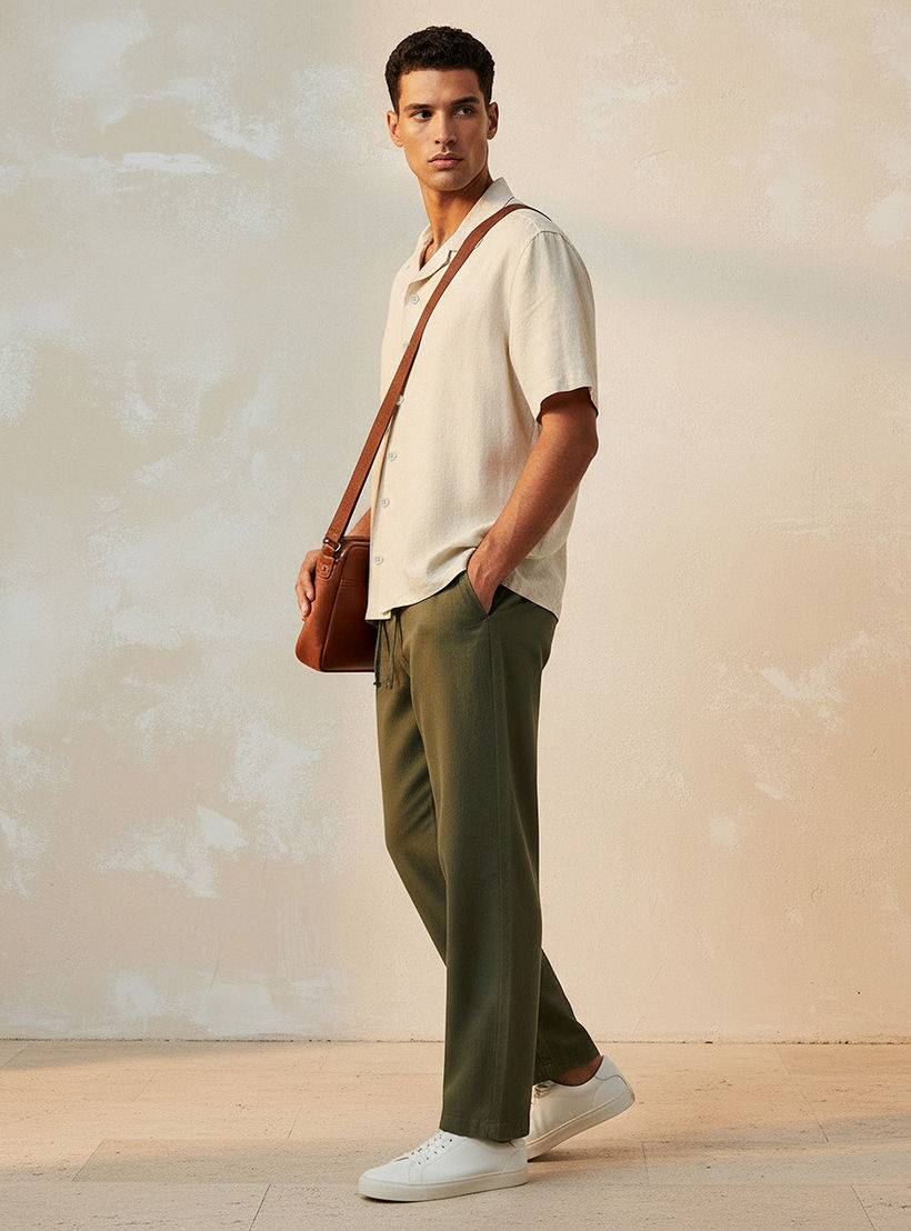 Splash Basic Regular Fit Camp Collar Linen Blend Shirt-men-clothing-shirts-image-3