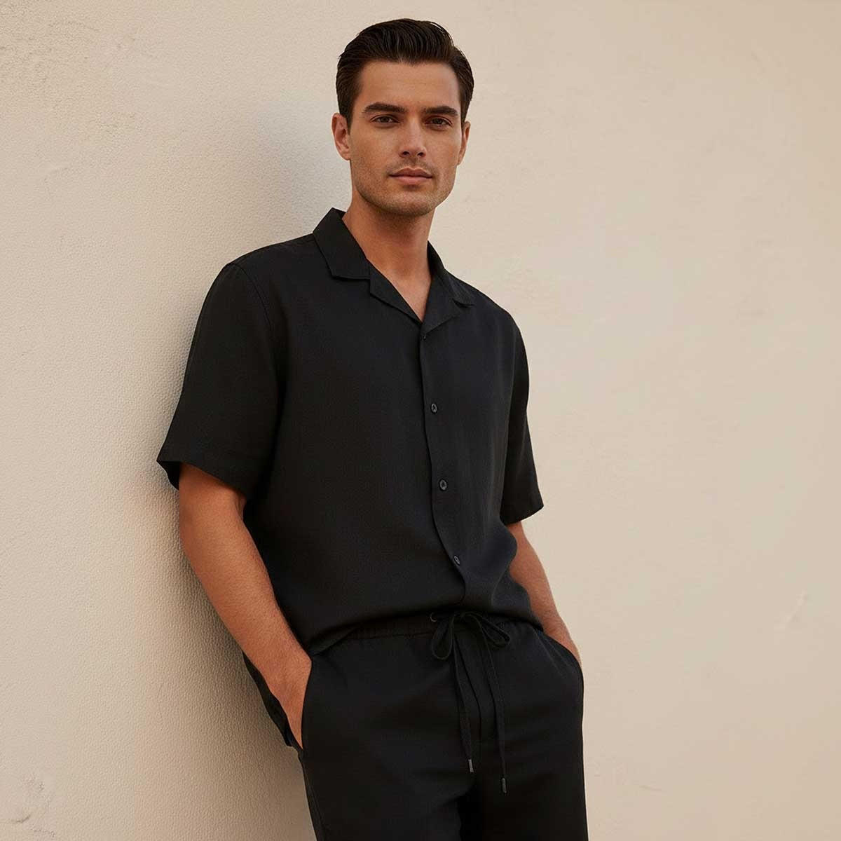 Splash Basic Regular Fit Camp Collar Linen Blend Shirt-men-clothing-shirts-image-1