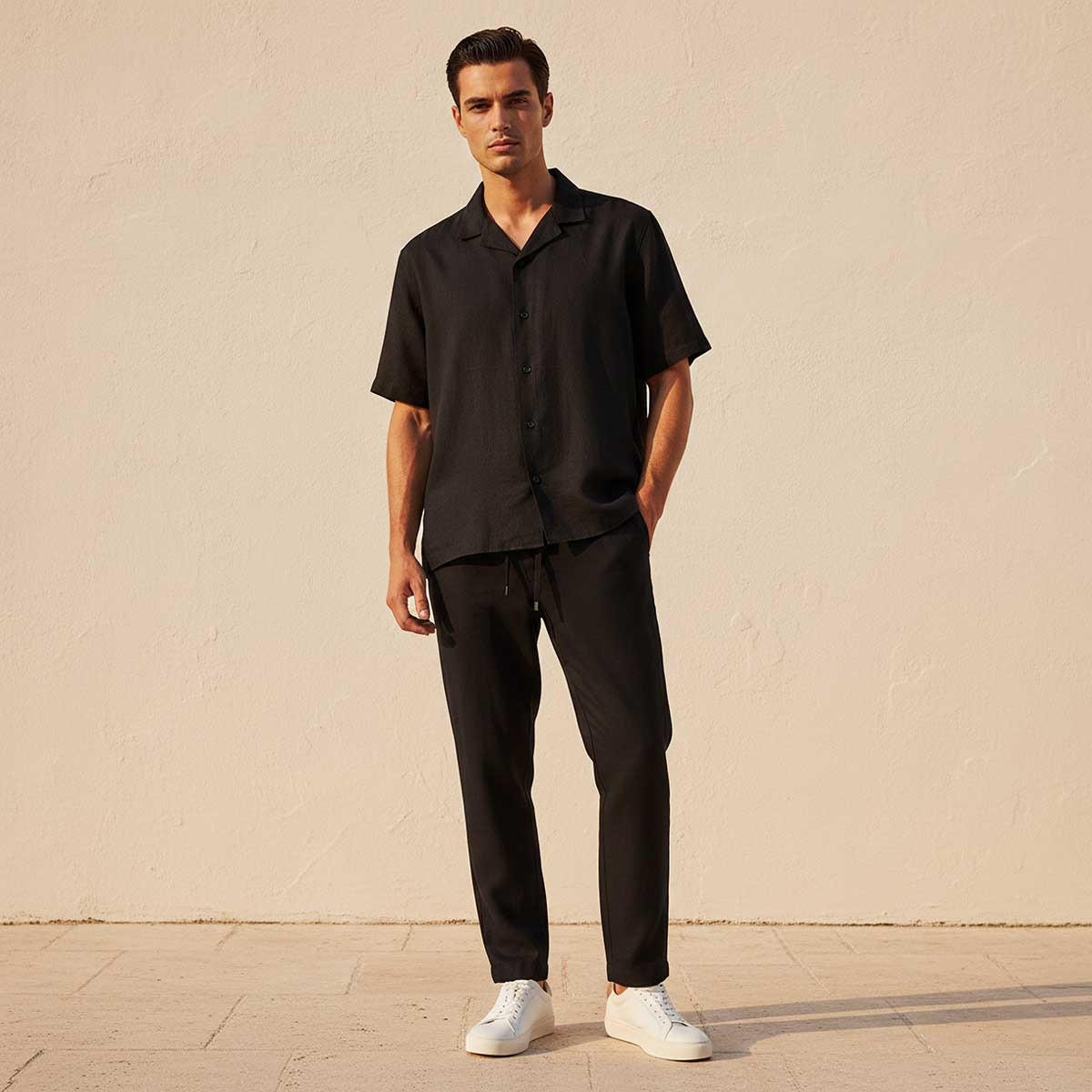 Splash Basic Regular Fit Camp Collar Linen Blend Shirt-men-clothing-shirts-image-3