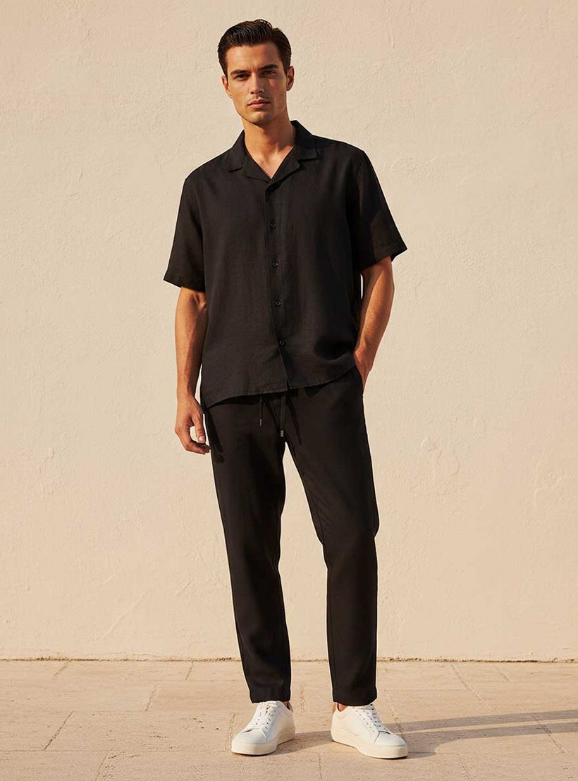 Splash Basic Regular Fit Camp Collar Linen Blend Shirt-men-clothing-shirts-image-3