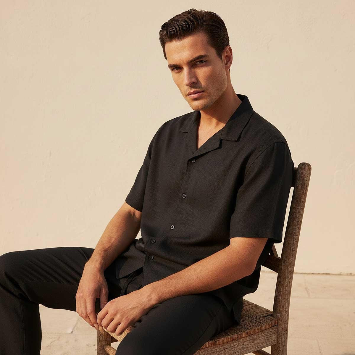Splash Basic Regular Fit Camp Collar Linen Blend Shirt-men-clothing-shirts-image-5