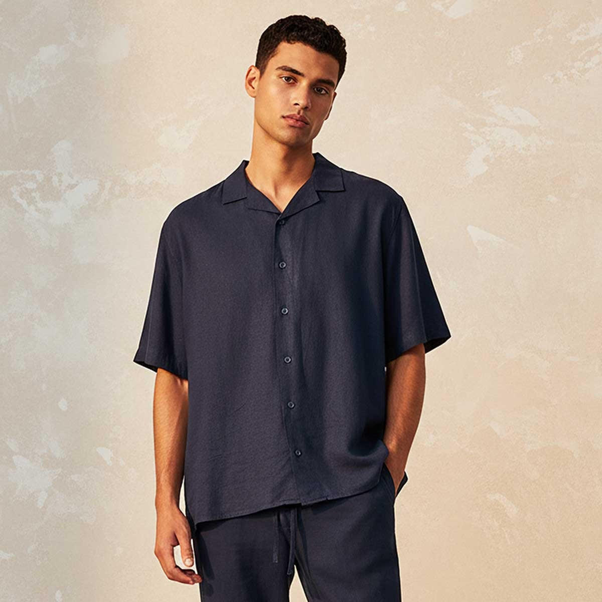 Splash Basic Regular Fit Camp Collar Linen Blend Shirt-men-clothing-shirts-image-1