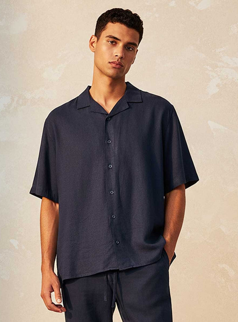 Splash Basic Regular Fit Camp Collar Linen Blend Shirt-men-clothing-shirts-image-1