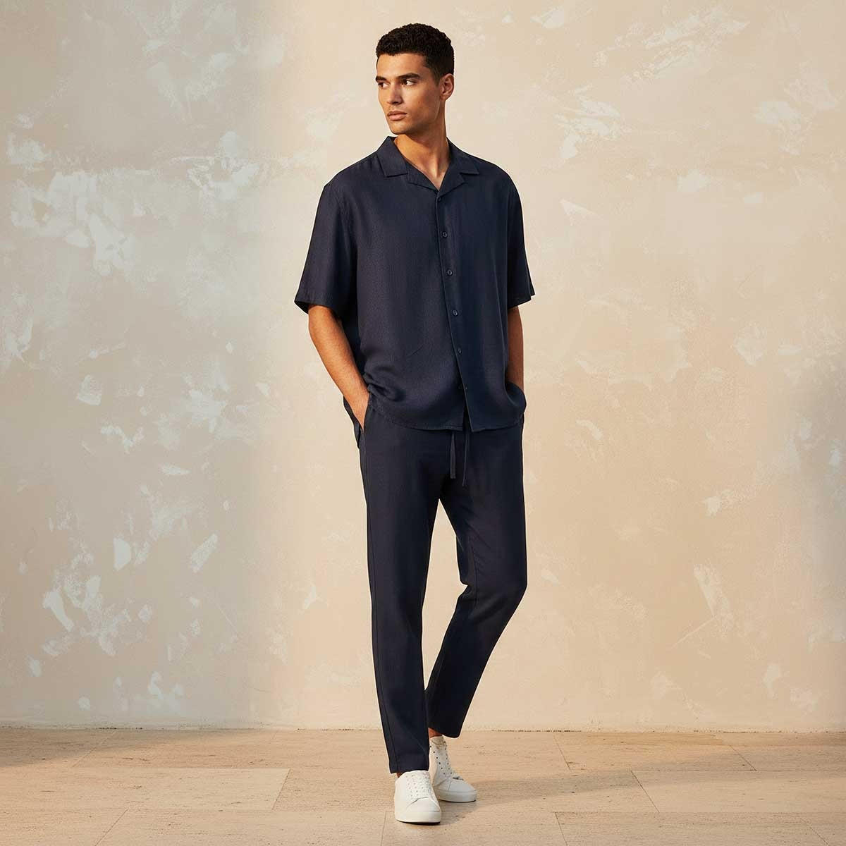 Splash Basic Regular Fit Camp Collar Linen Blend Shirt-men-clothing-shirts-image-3
