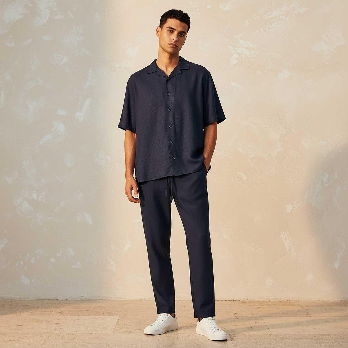 Splash Basic Regular Fit Camp Collar Linen Blend Shirt-men-clothing-shirts-image-5