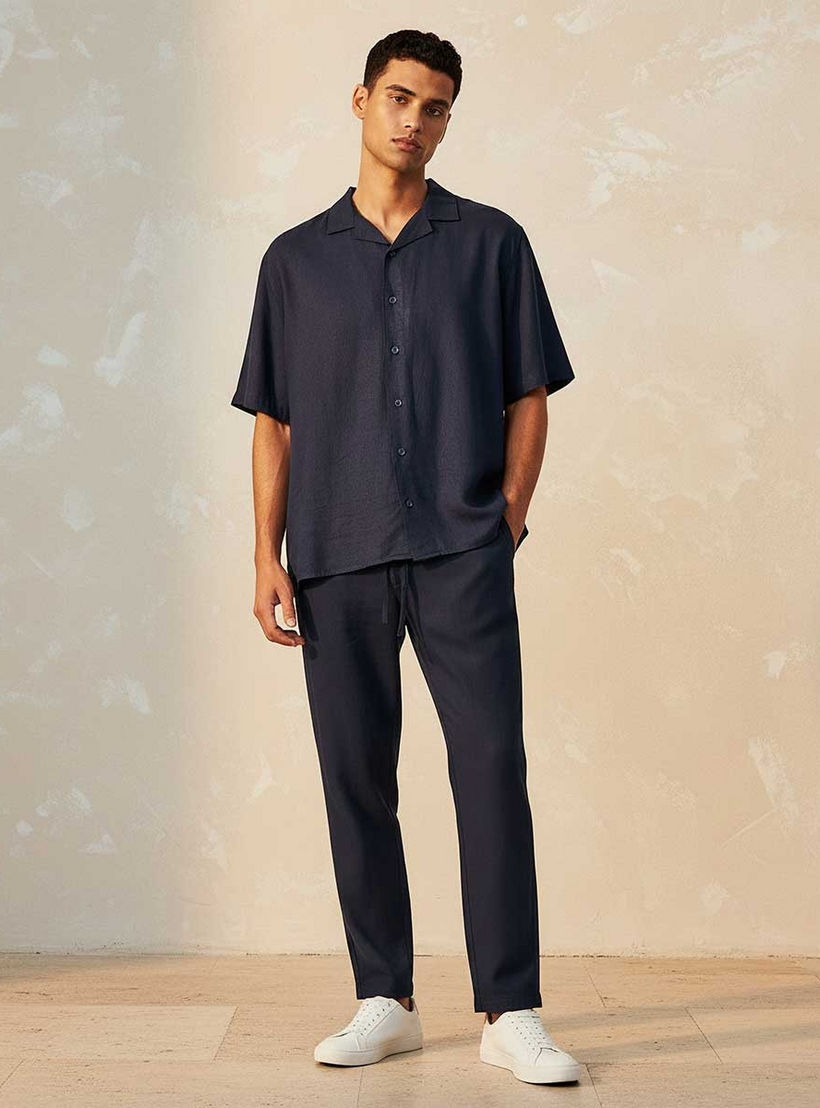 Splash Basic Regular Fit Camp Collar Linen Blend Shirt-men-clothing-shirts-image-5